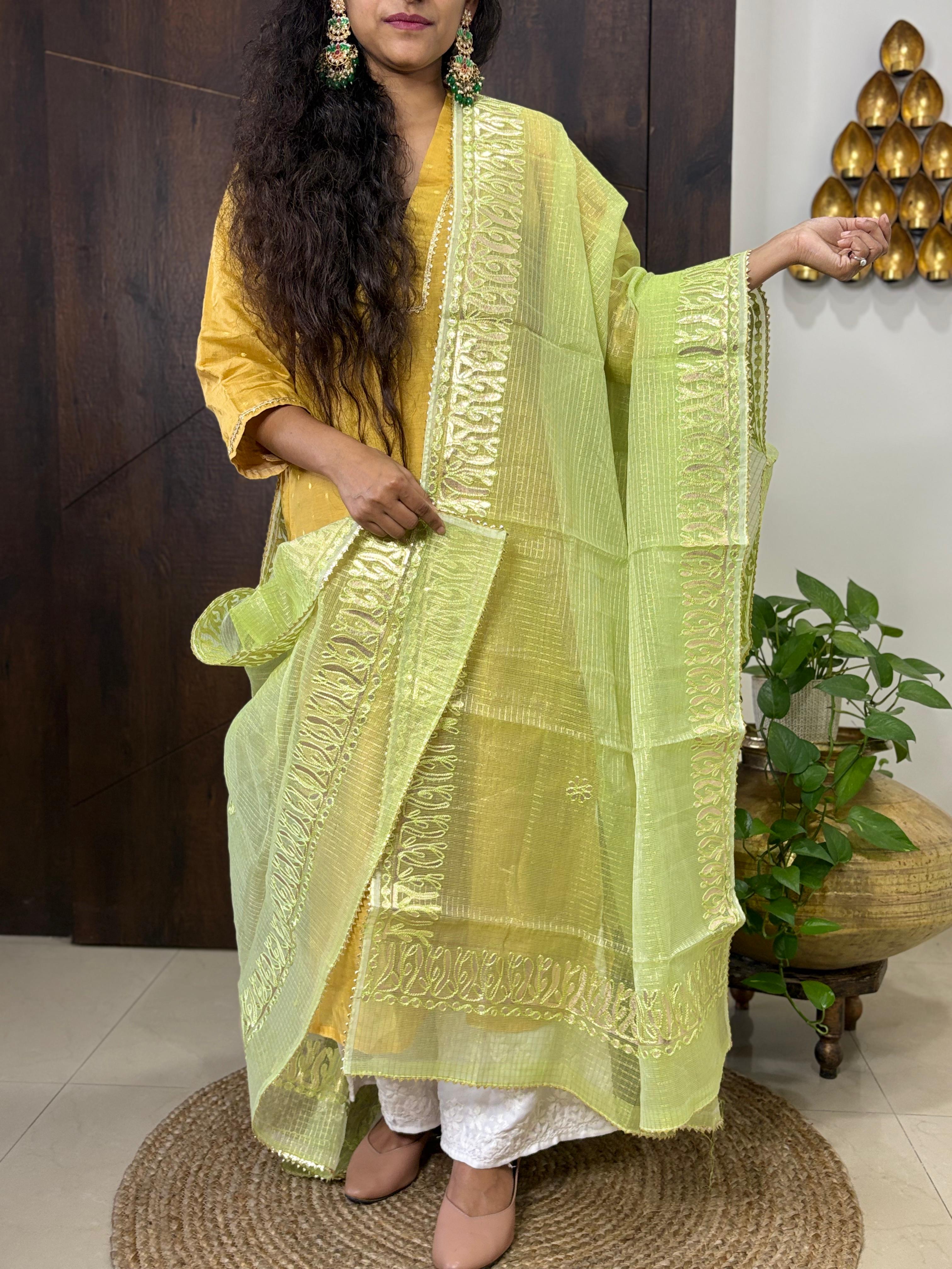 Green Kota Doria Heavy Gota Patti Work Dupatta