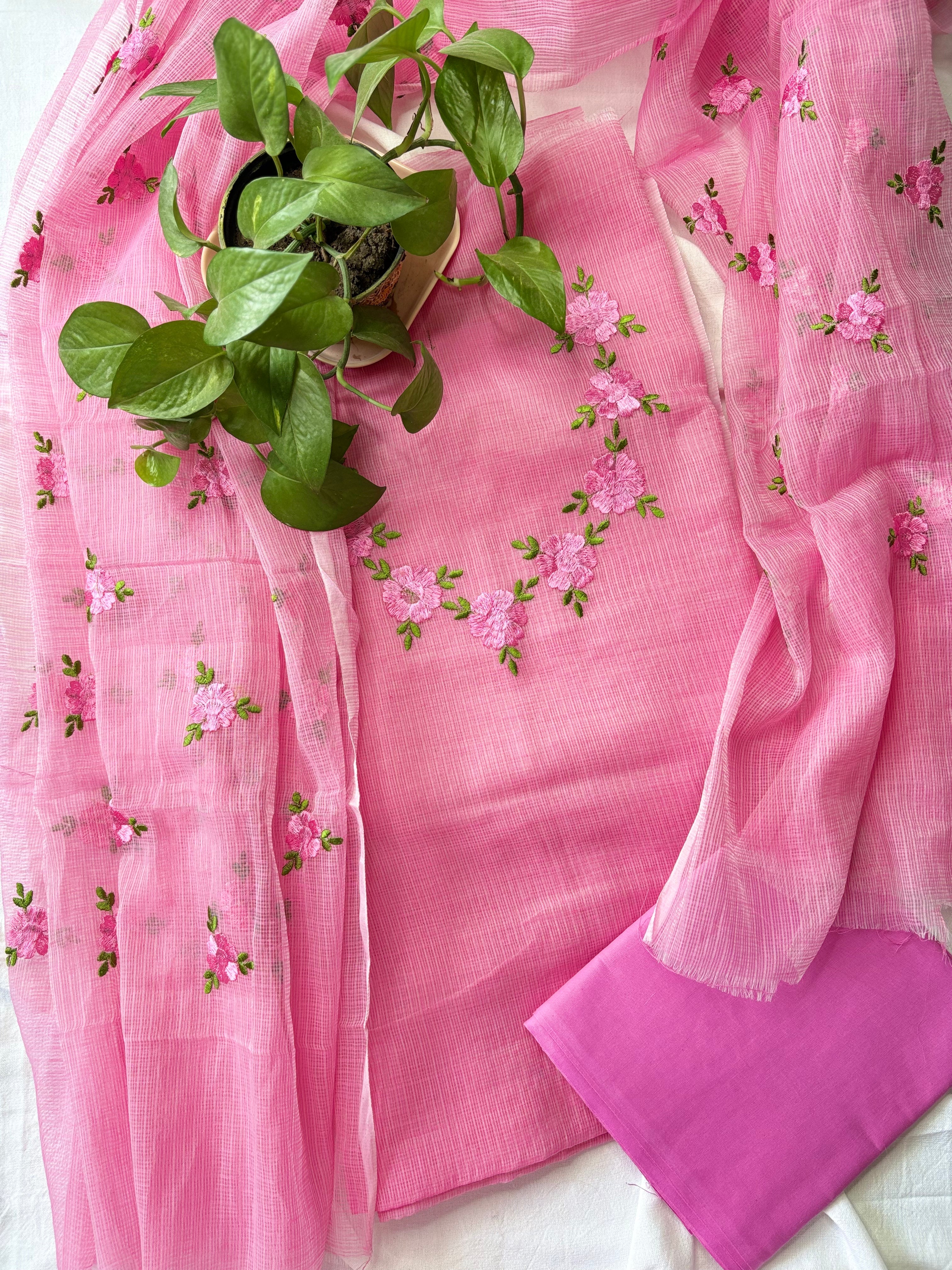 Shop Kota Doriya Embroidery Work Suit In Pink