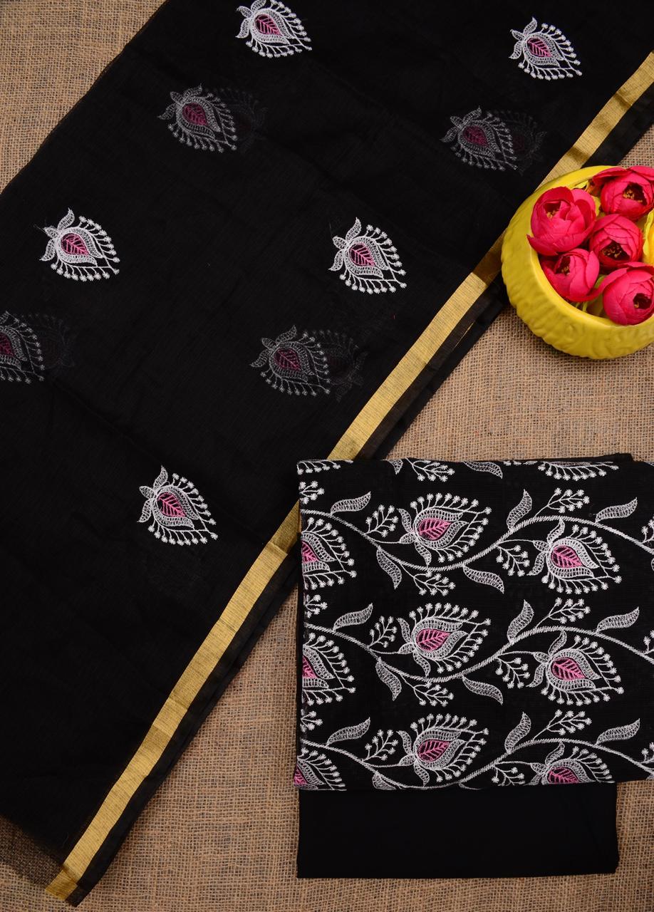 Kota Doriya Embroidery Work Suit In Black