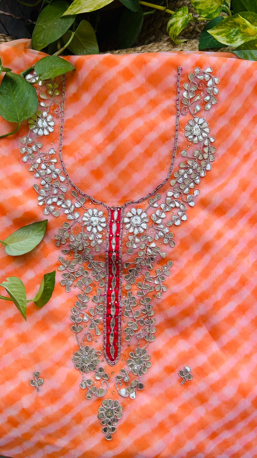 Peach leheriya Gota Patti Kurti