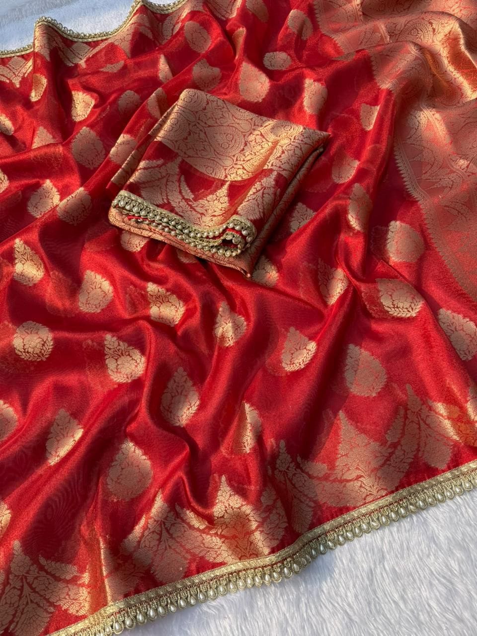 Banarasi Rich Zari Tissue Silk Saree In Red