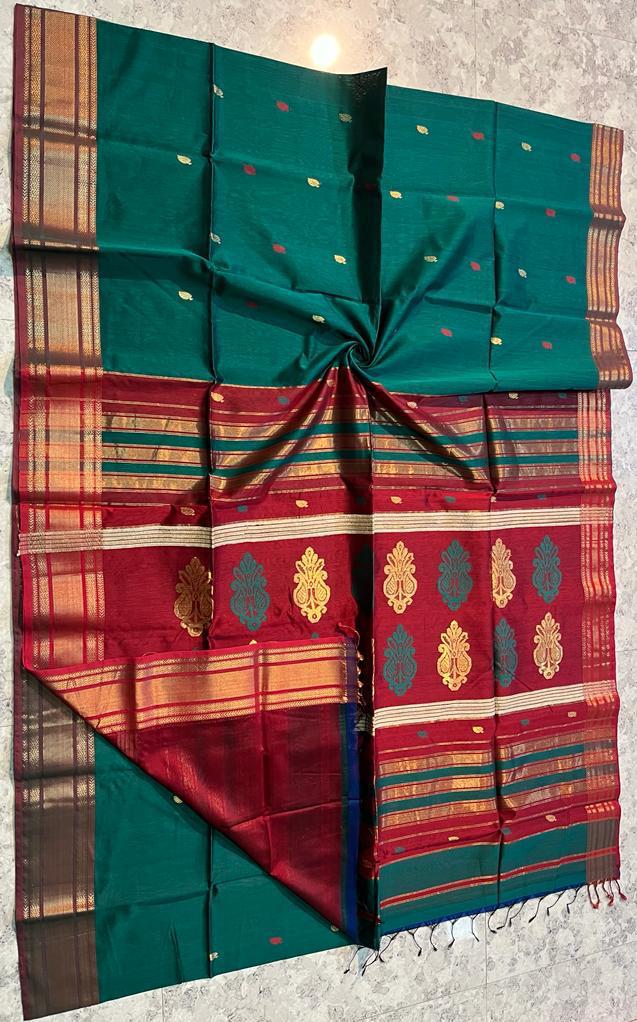 Maheshwari Silk Saree In Green