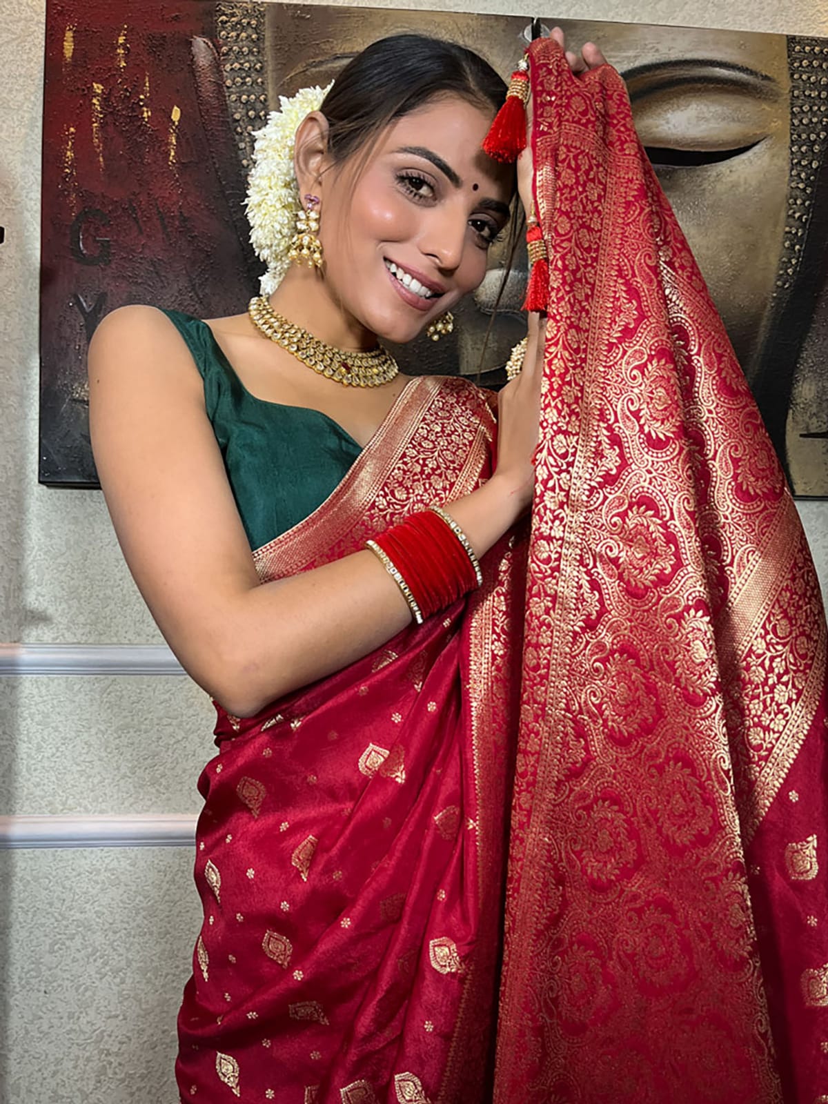 Red With Golden Work Banarasi Zari work Semi Georgette Saree