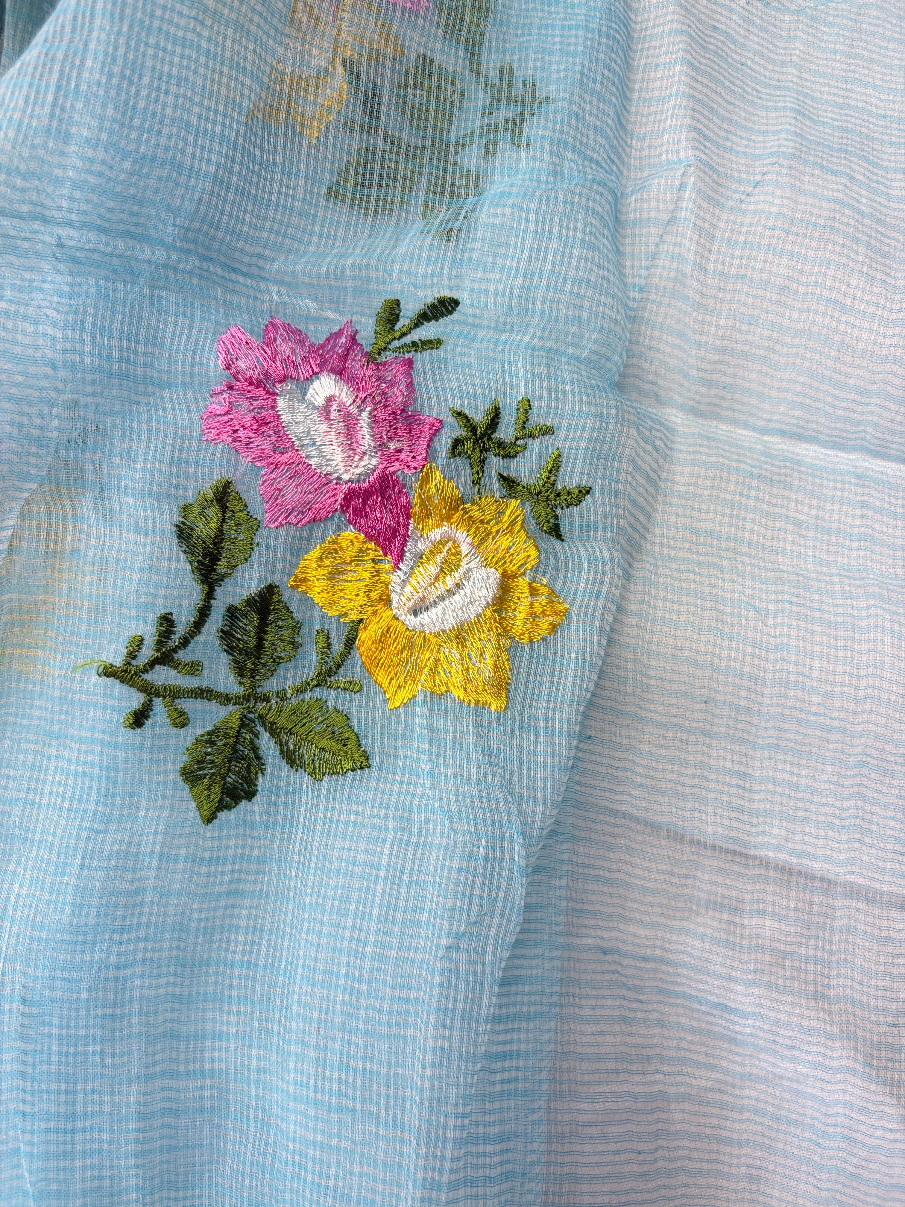 Kamini- Kota Doria Embroidered Suit Set In Blue