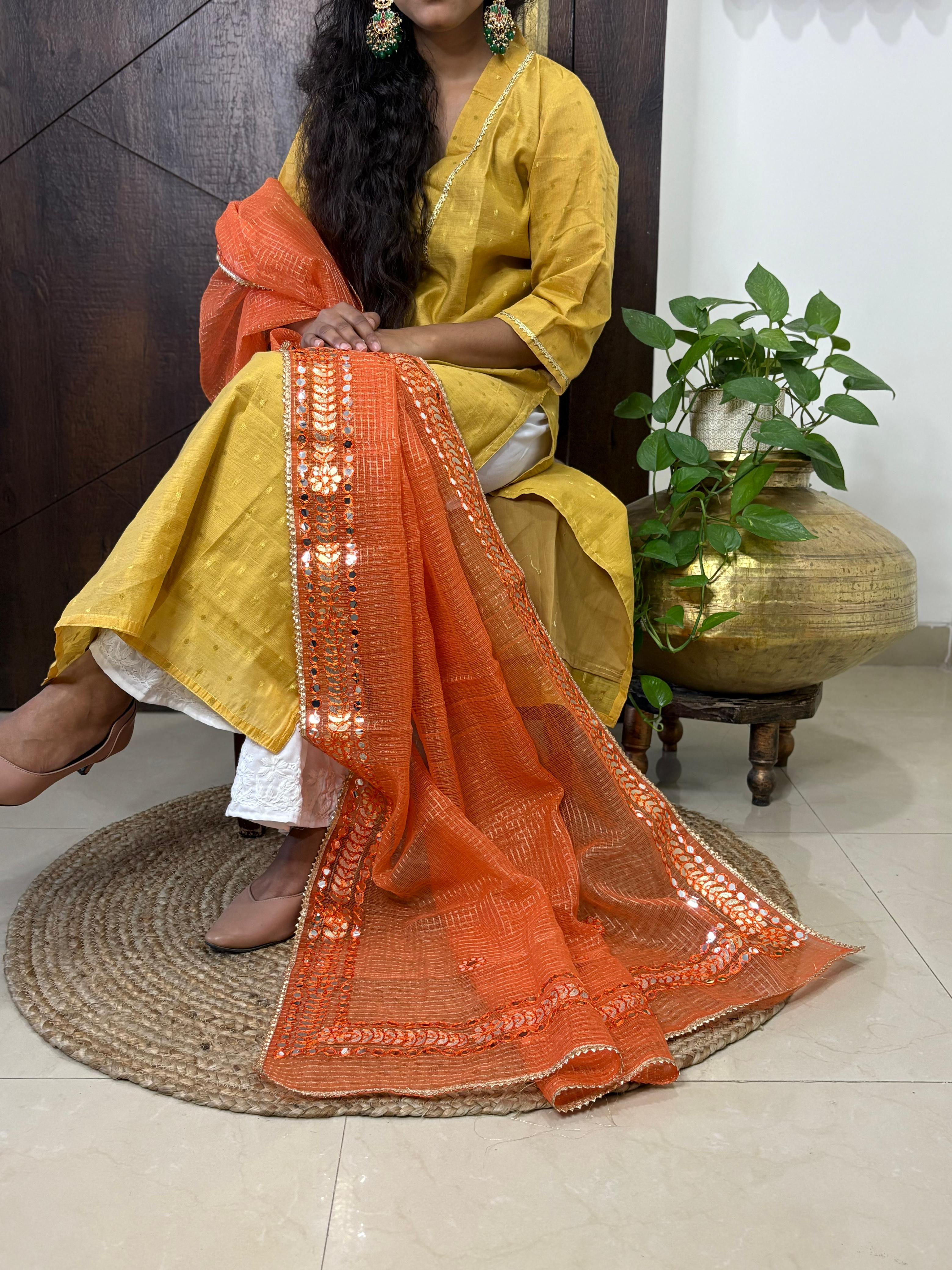 Orange Kota Doria Heavy Gota Patti Work Dupatta