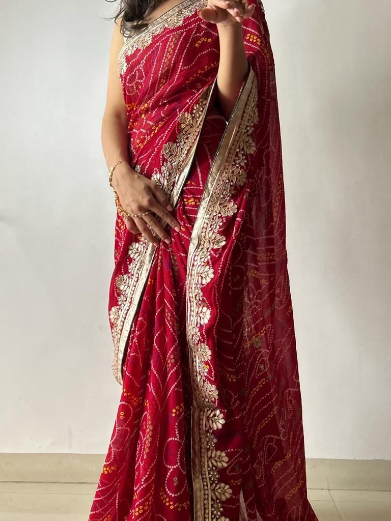 Maroon Bandhej Saree