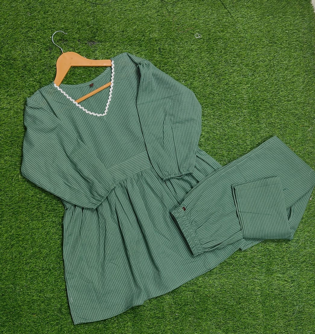Army Green Cotton Designer Co-Ord Set