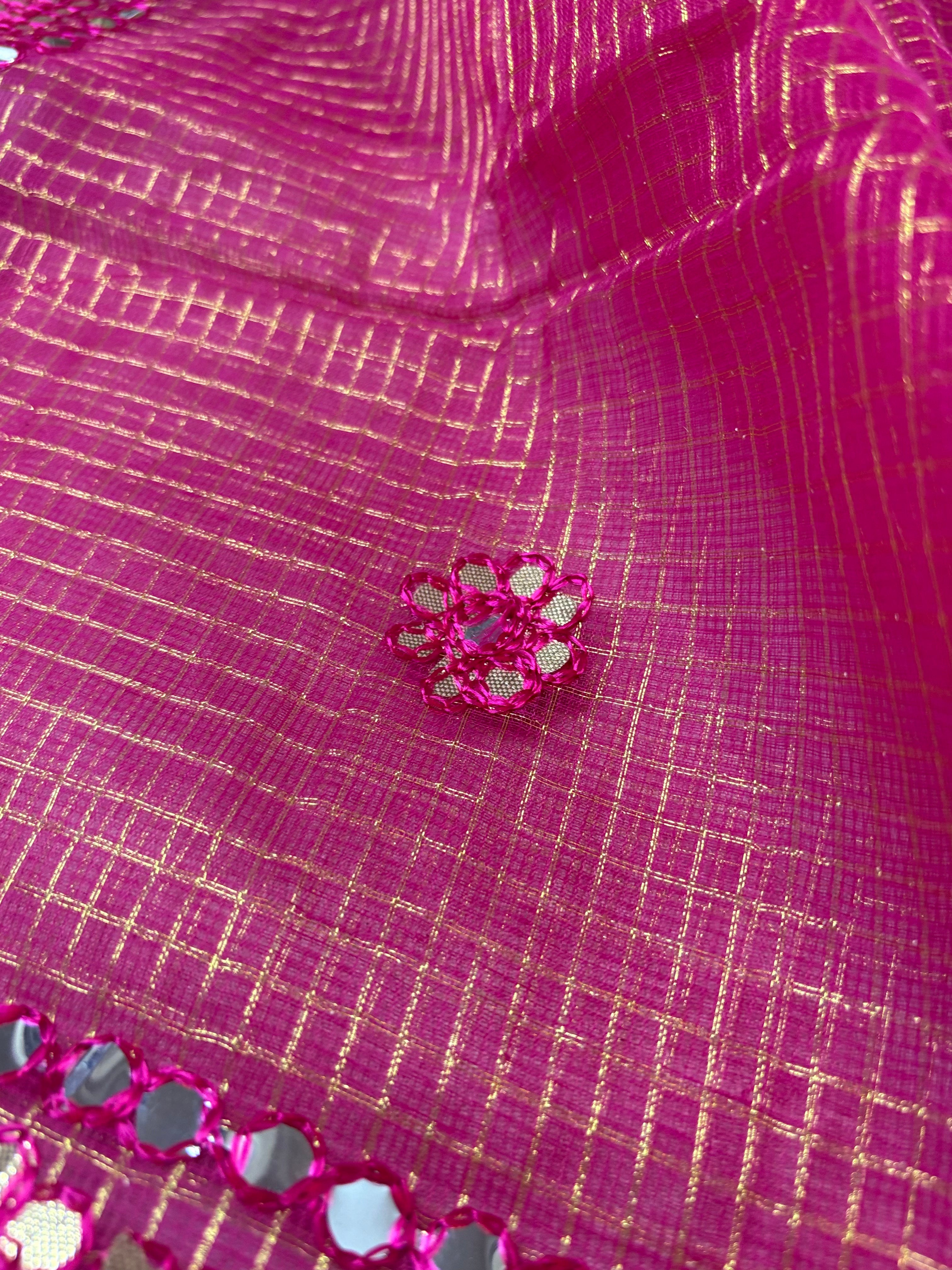 Hot Pink Kota Doria Gota Patti Saree