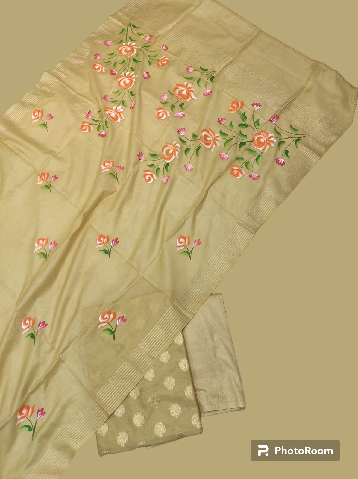 Graceful in Gold Banarasi Cotton Silk Suit(Unstitched)