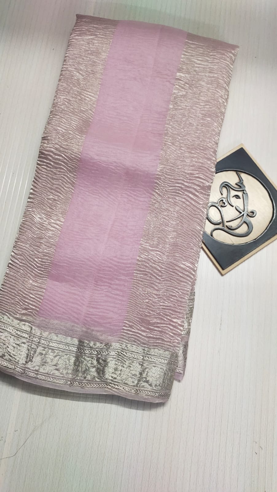 Baby Pink Banarasi Tissue Fancy Party Saree