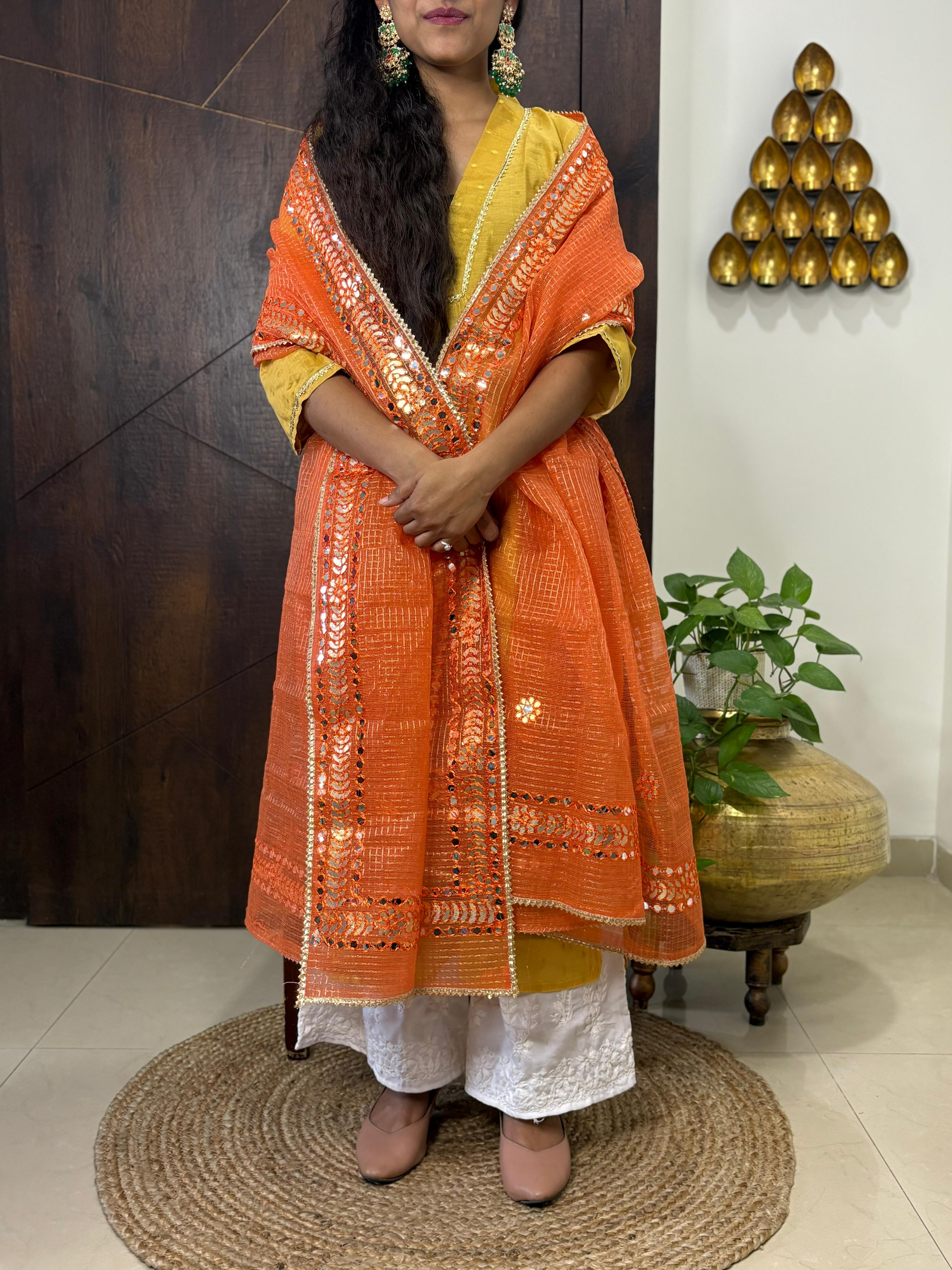 Orange Kota Doria Heavy Gota Patti Work Dupatta