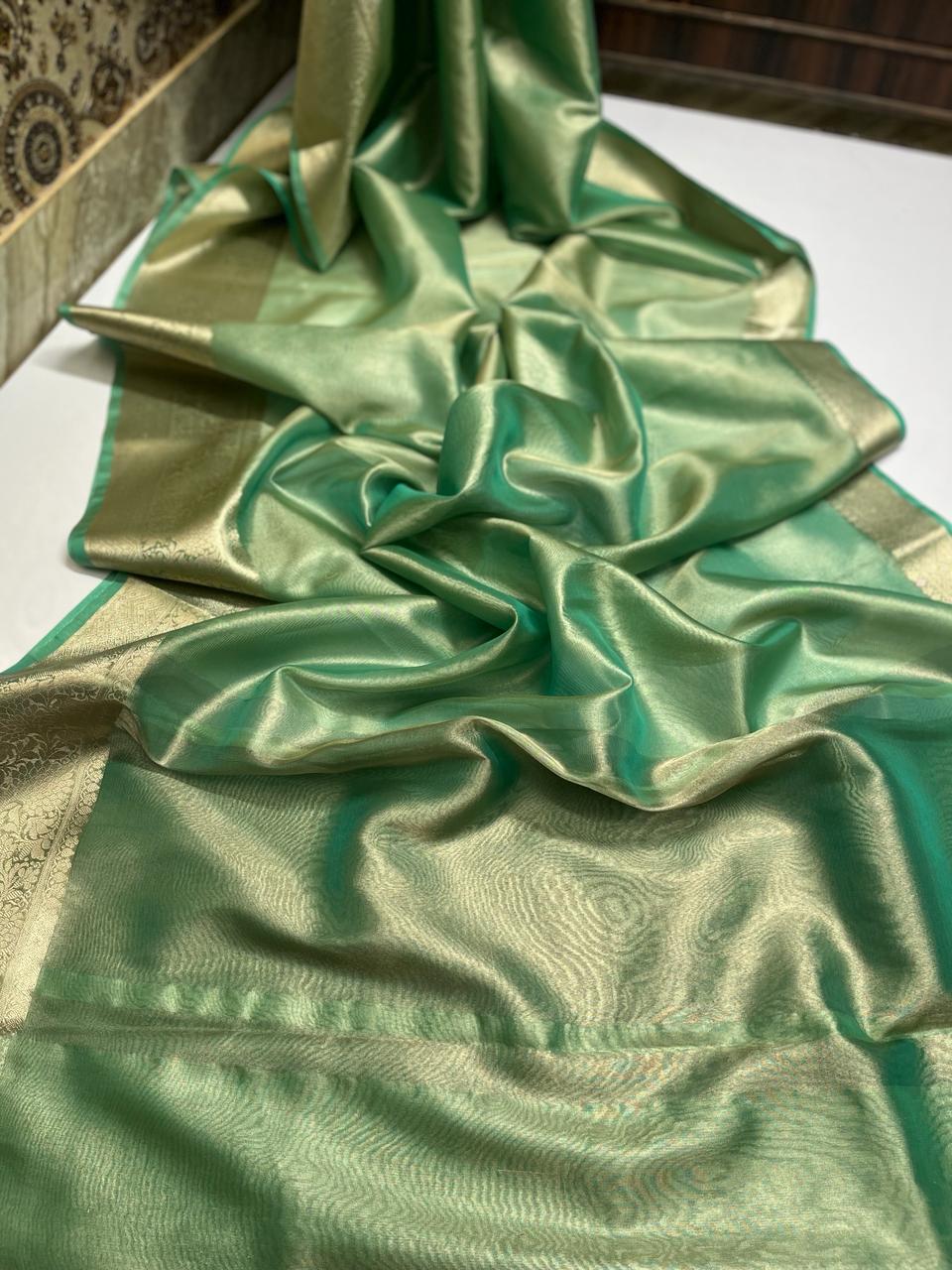 Shimmer Green Banarasi Soft Tissue Saree 