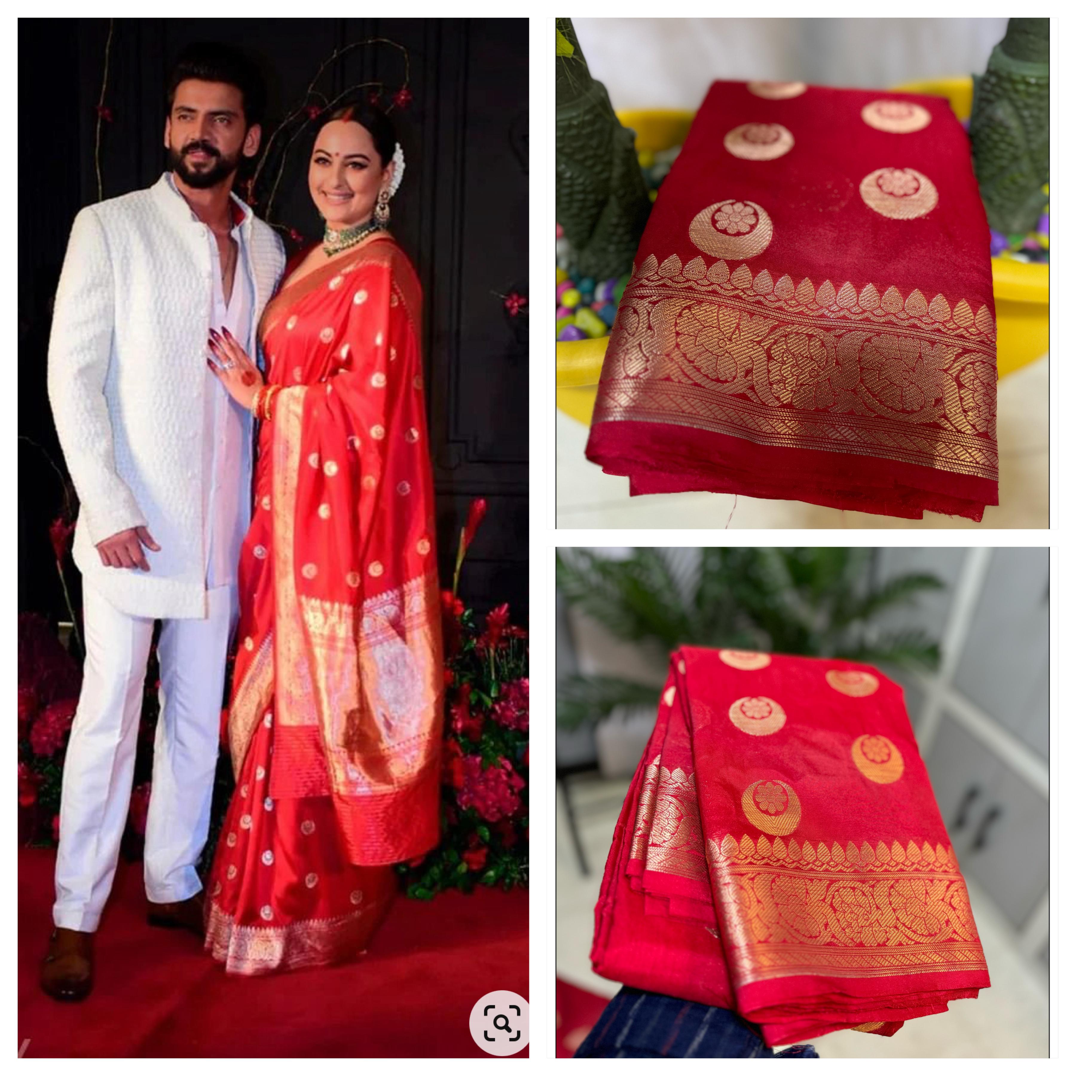 Sonakshi Sinha Inspired Wedding Wear Semi Kathan Soft Silk Saree