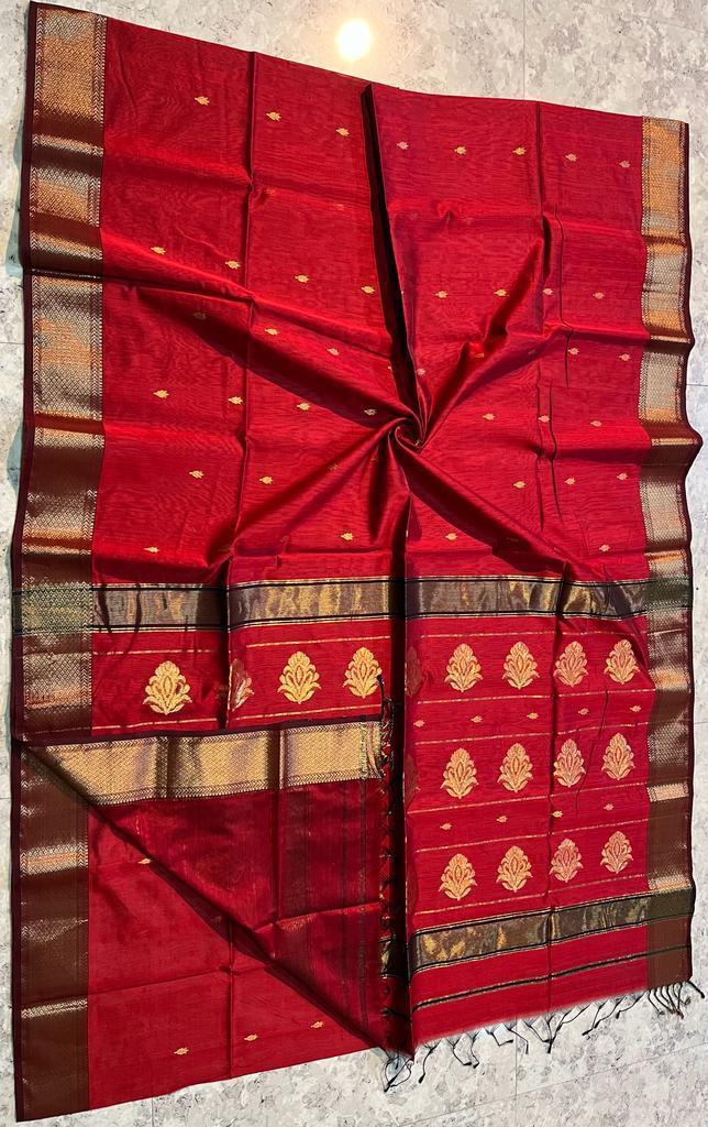 Maheshwari Silk Sari In Red