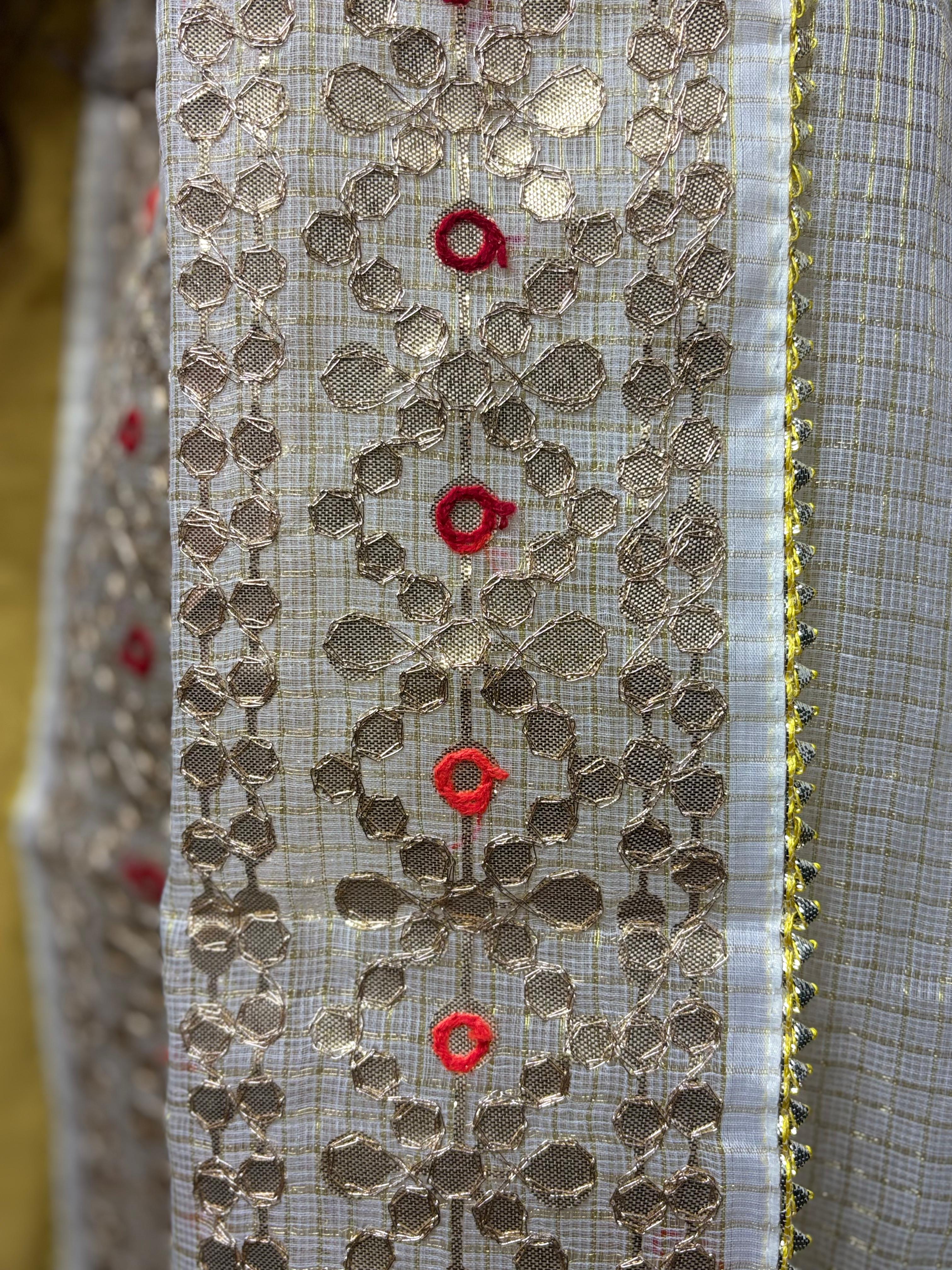 Off White Kota Doria Heavy Gota Patti Work Dupatta