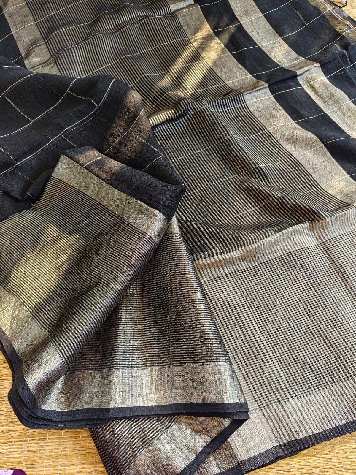 Nandika Black Pure Linen Saree