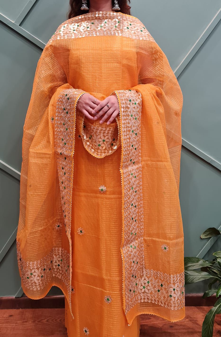 Rupam- Wedding Wear Kota Gota Patti Salwar Suit In Gota Work Orange Color
