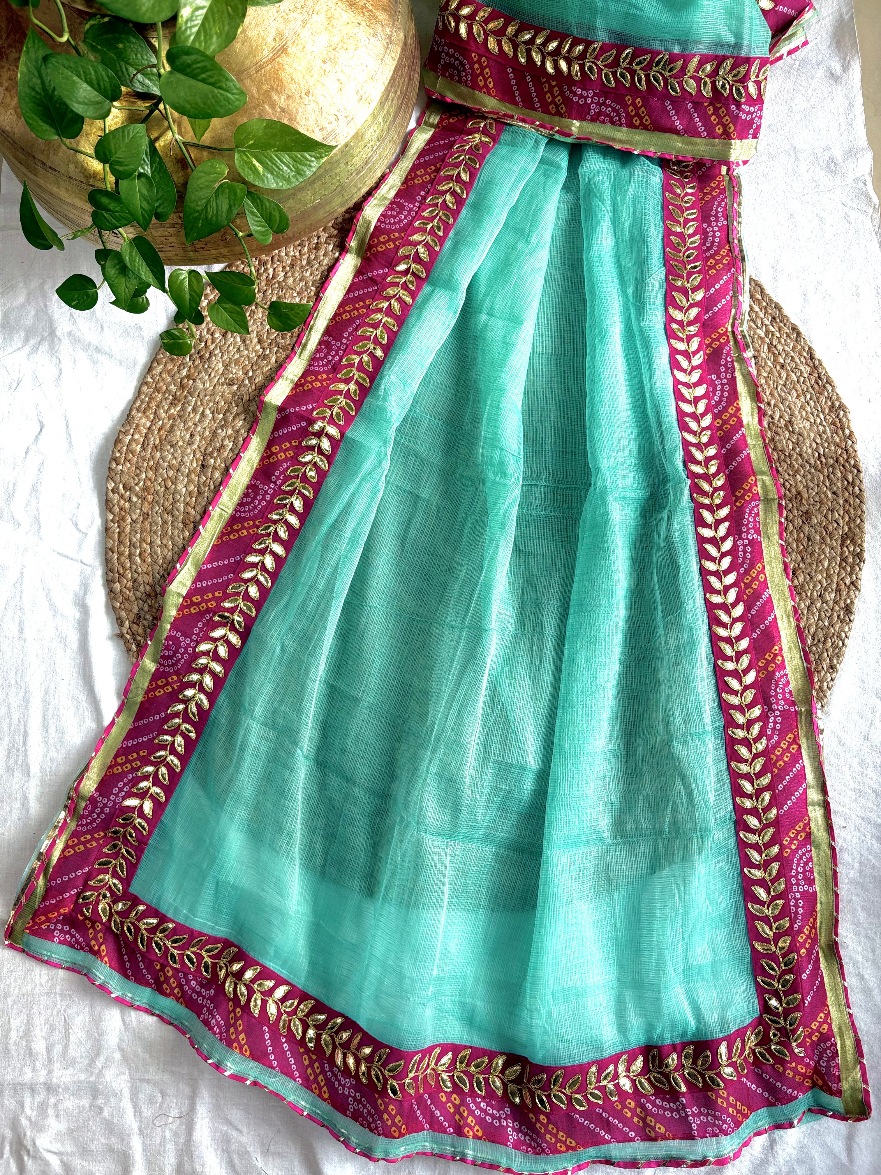 Sea Green Kota Doria Gota Patti Saree