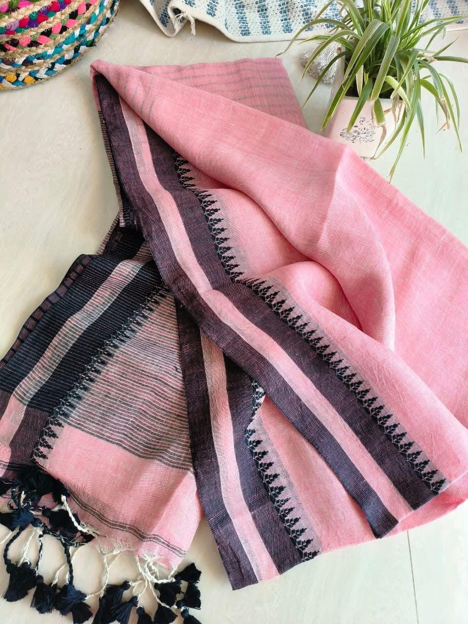 Pink Pure Linen Saree