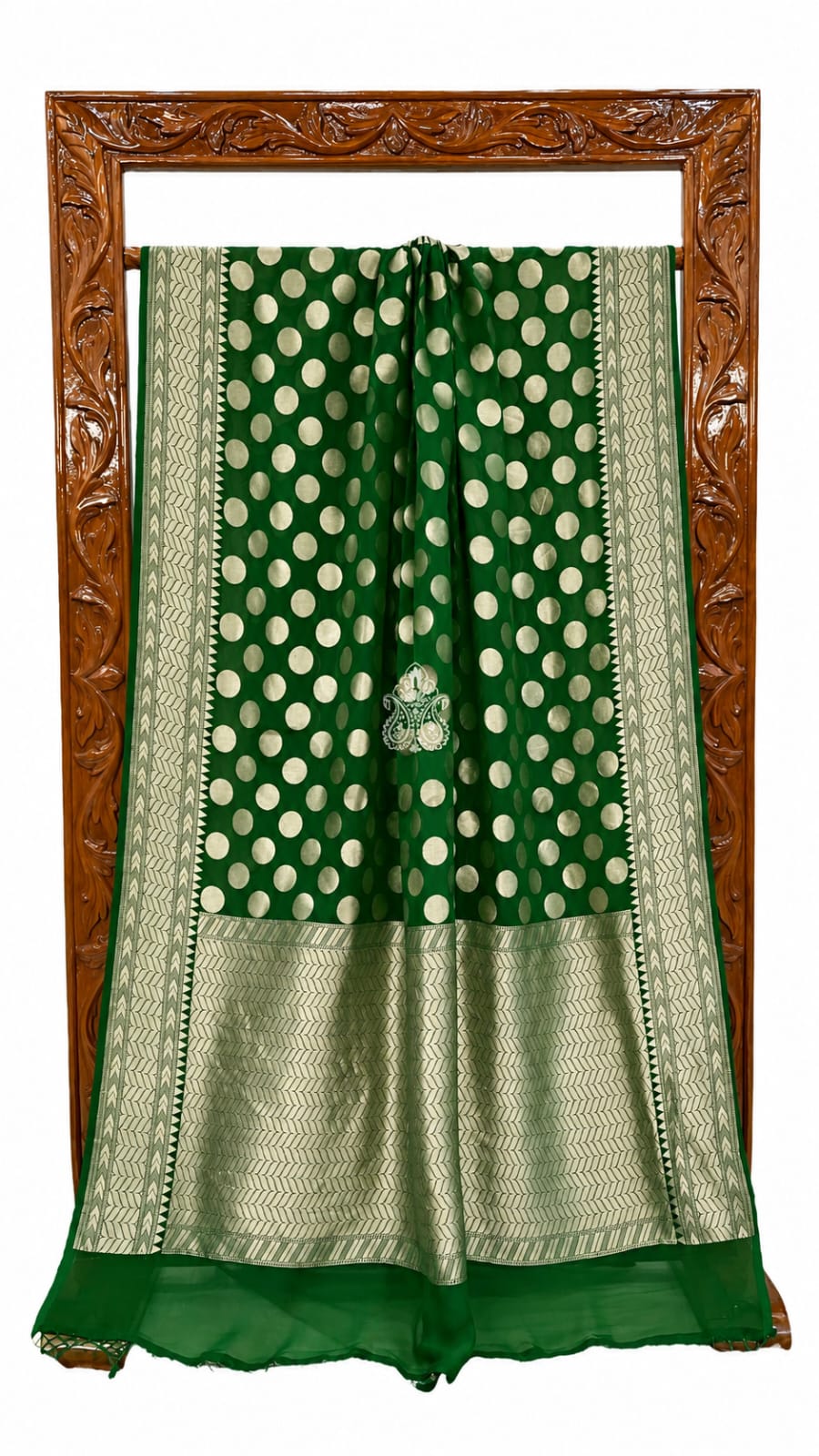 Green Banarasi Handloom Semi Georgette Saree
