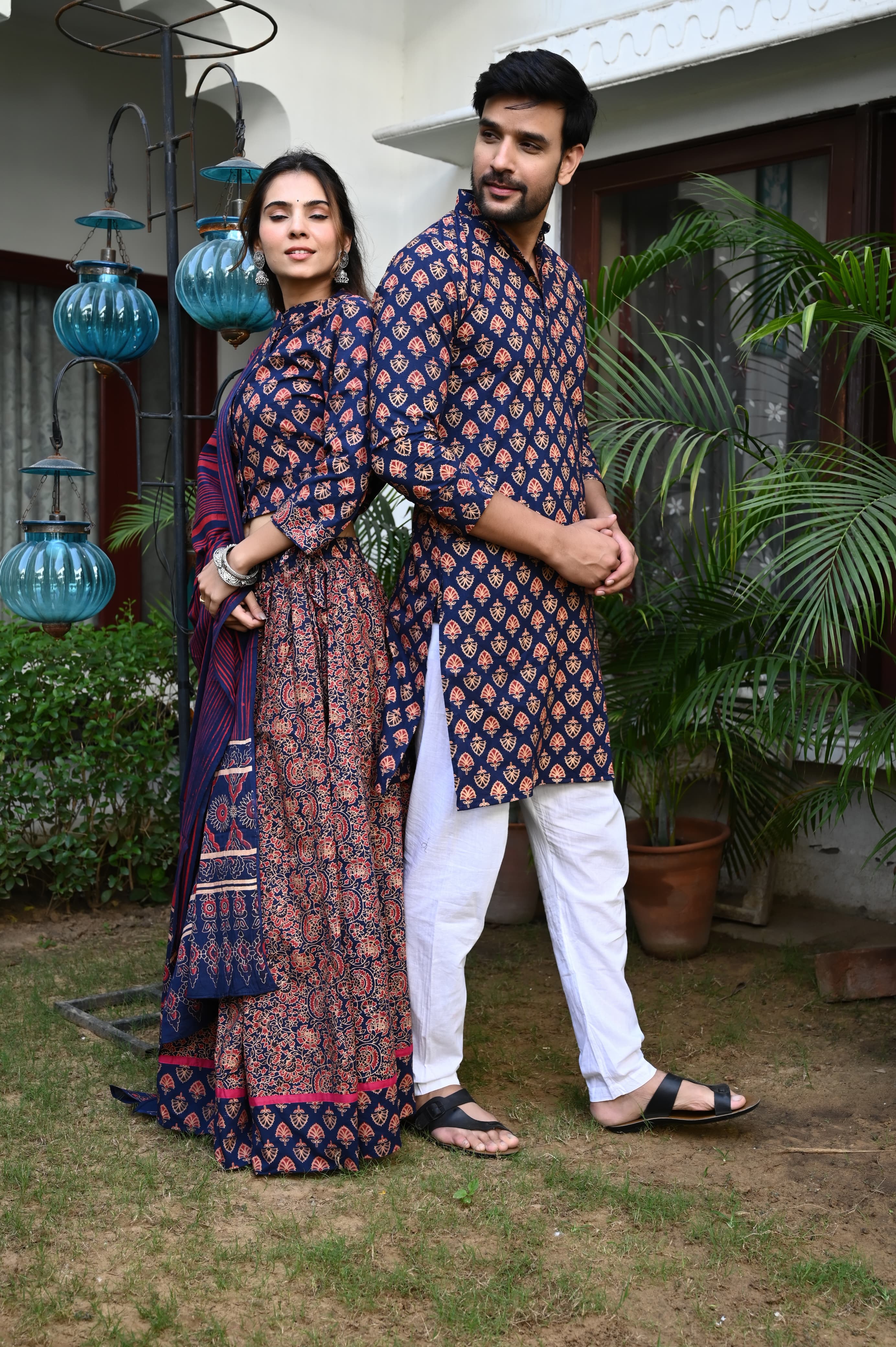 Jamuni colour Pure Cotton Twinning Couple Set In Block Print