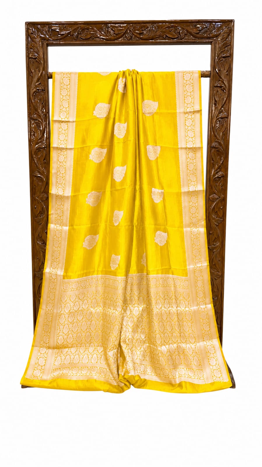 Banarasi Handloom Raw Mango Silk Saree In Yellow