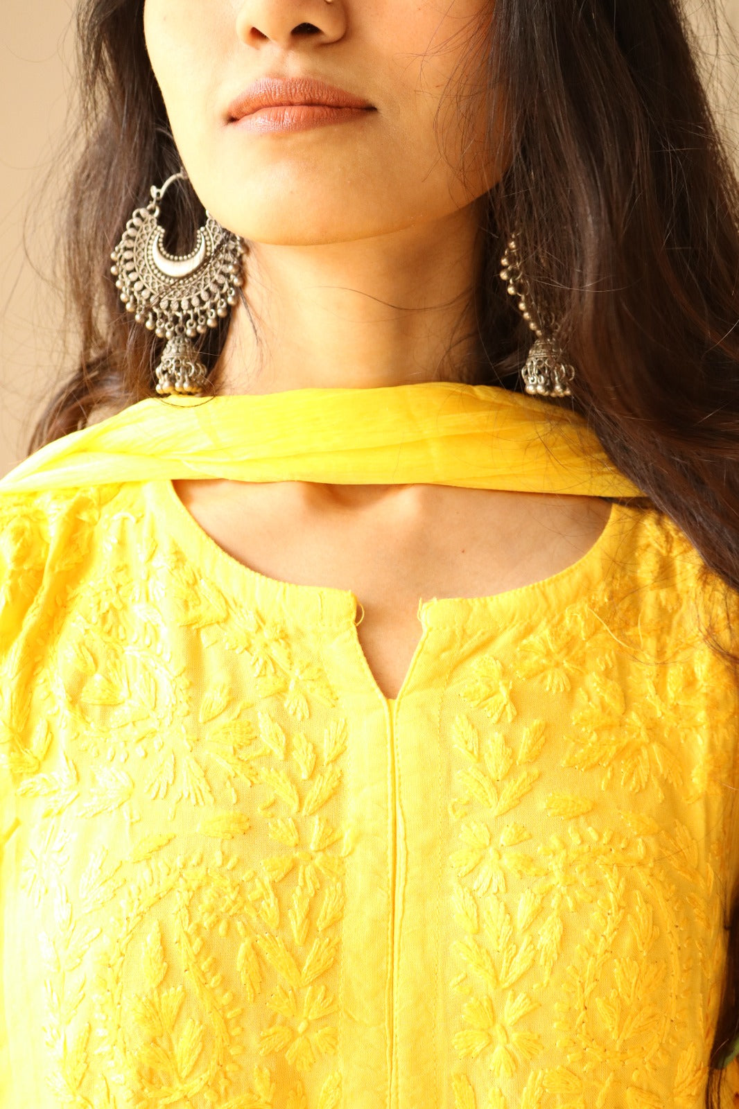 Yellow Chikankari Rayon Kurti Palazzo Set With Dupatta