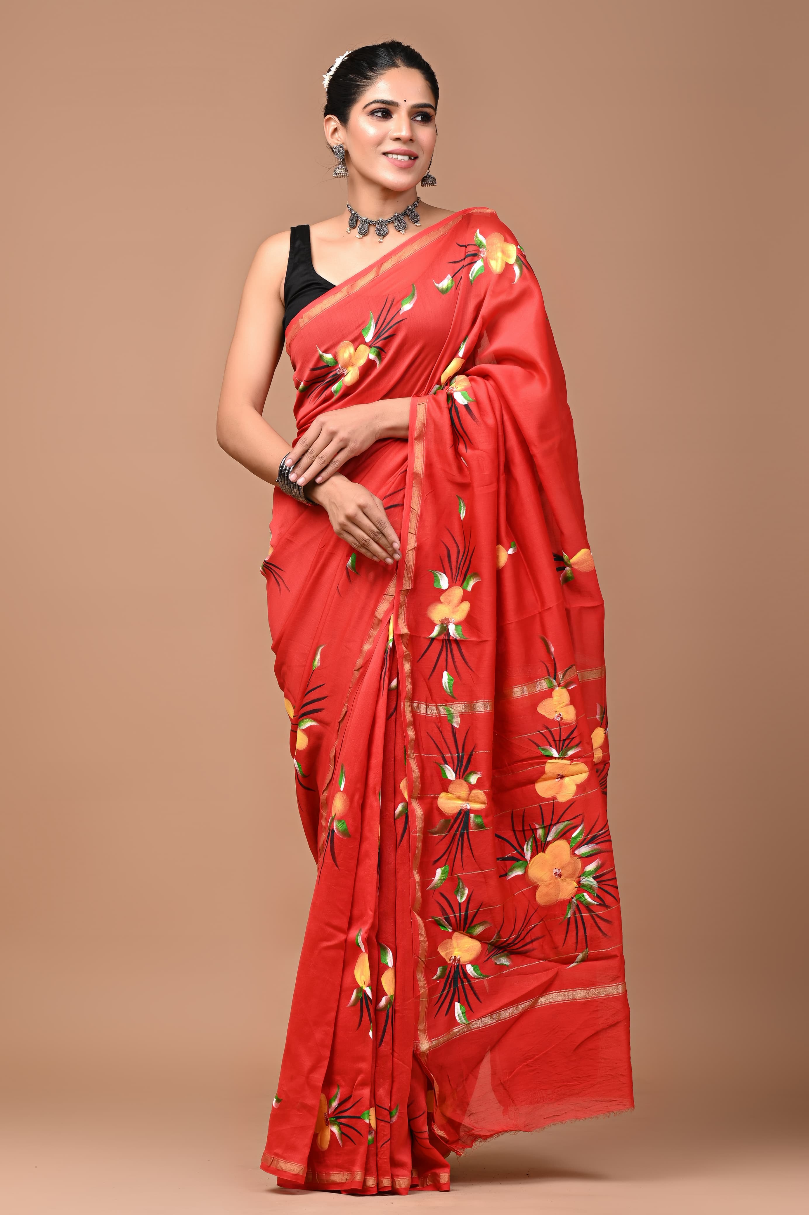 Red Chanderi Saree From Jaipur