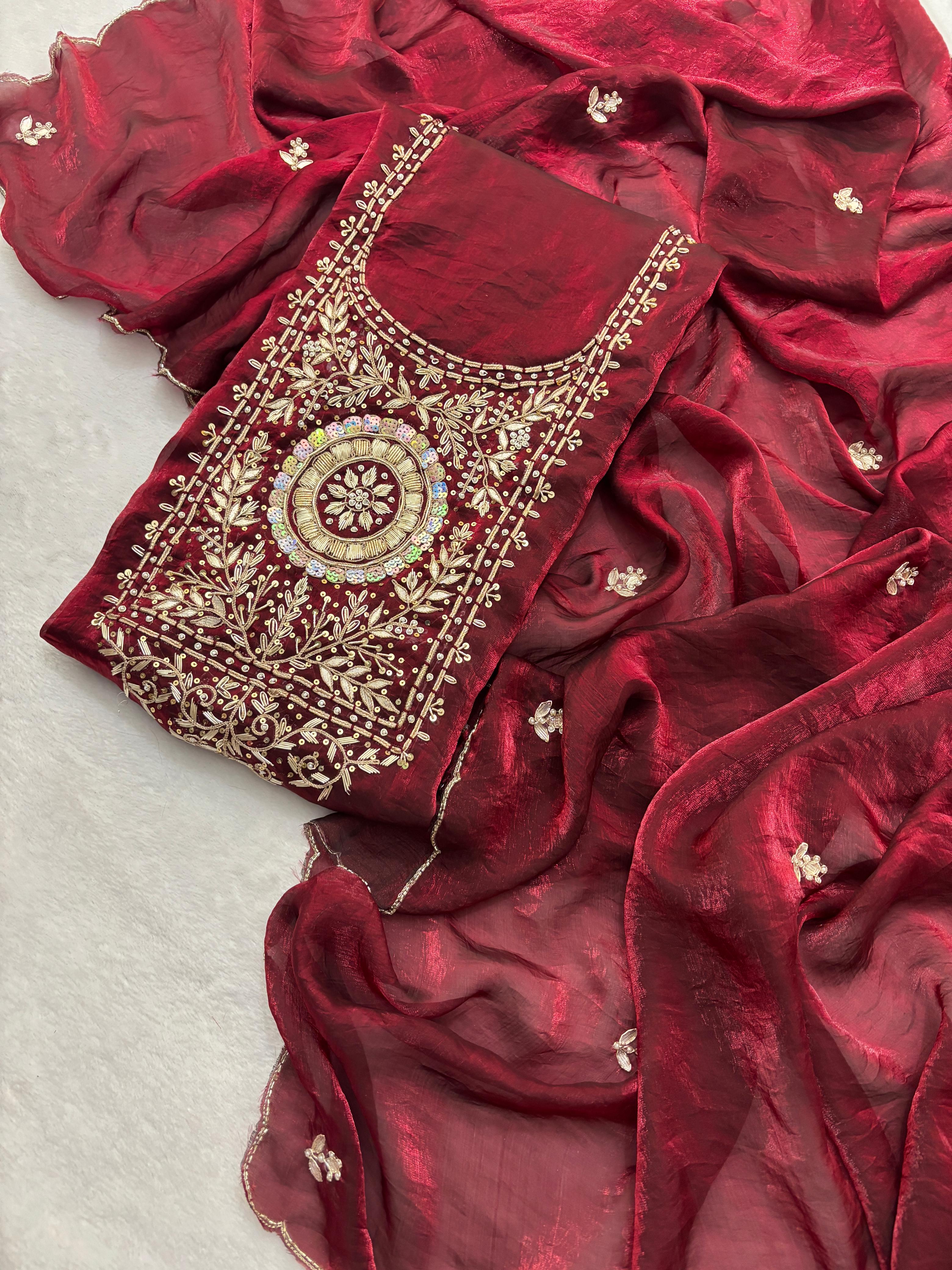 Beautiful Maroon Color Space Silk Suit With Zardozi Work