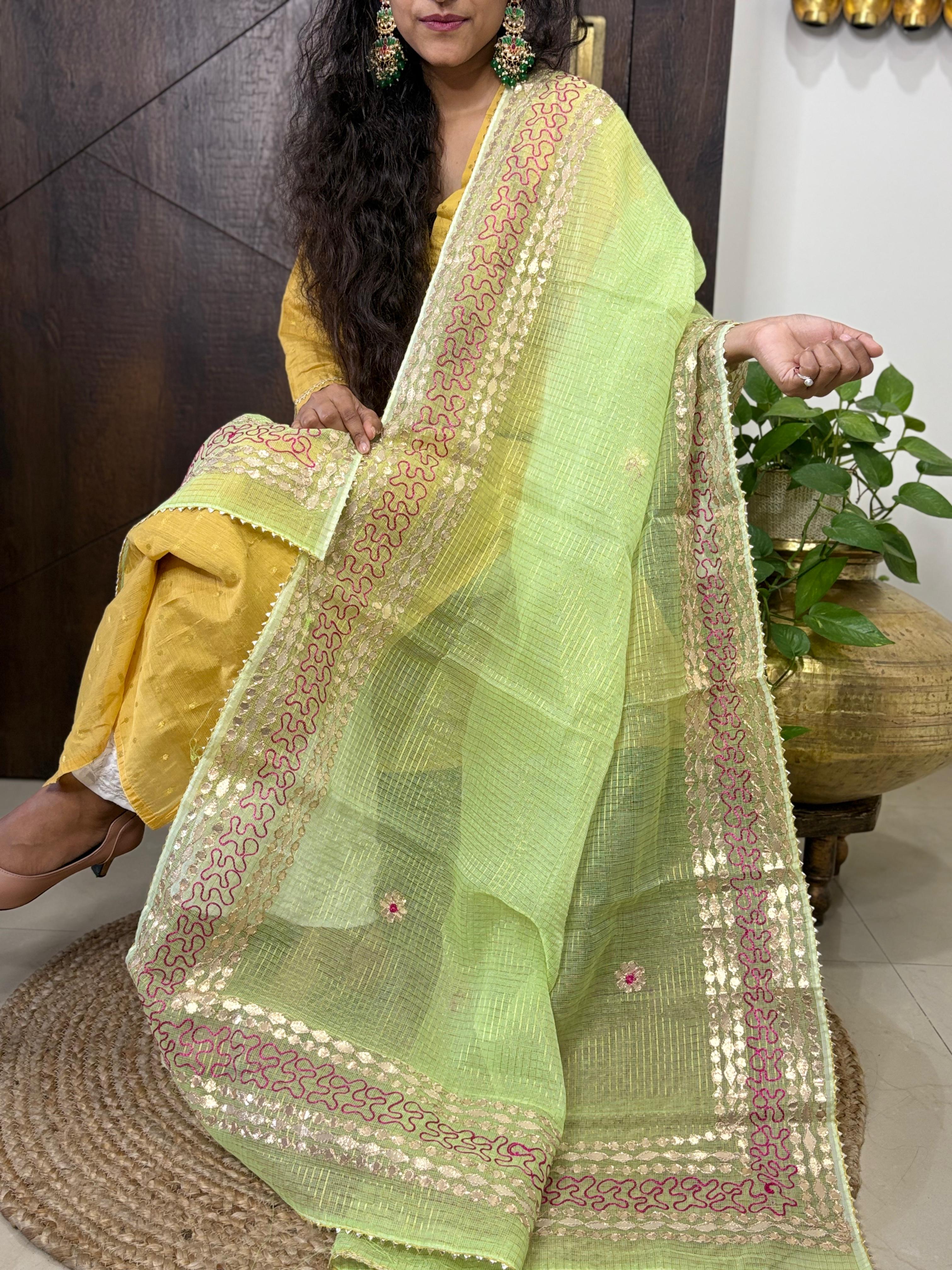Green Kota Doria Heavy Gota Patti Work Dupatta