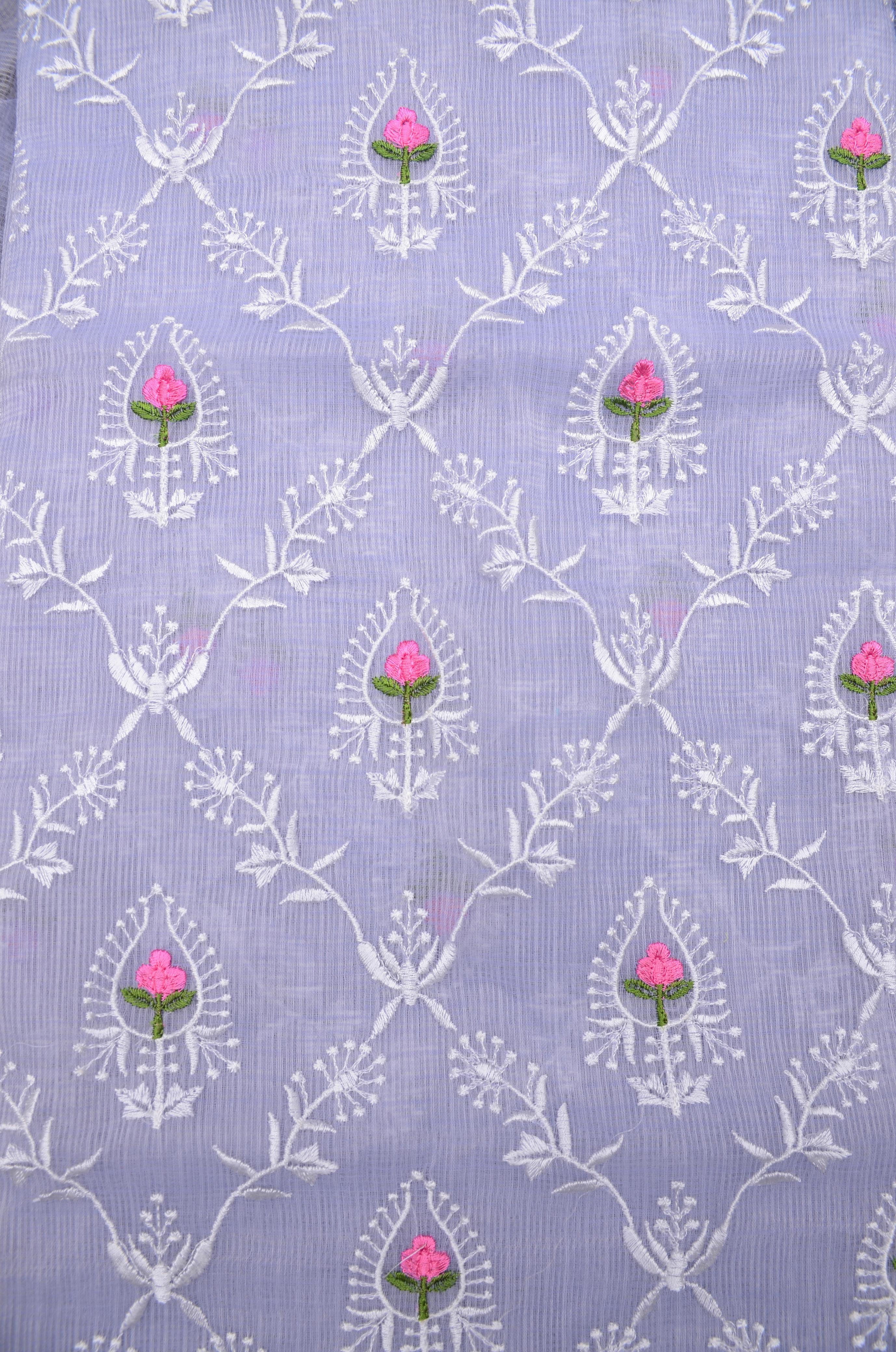 Light Purple Kota Doria Embroidery Suit Fabric With Dupatta