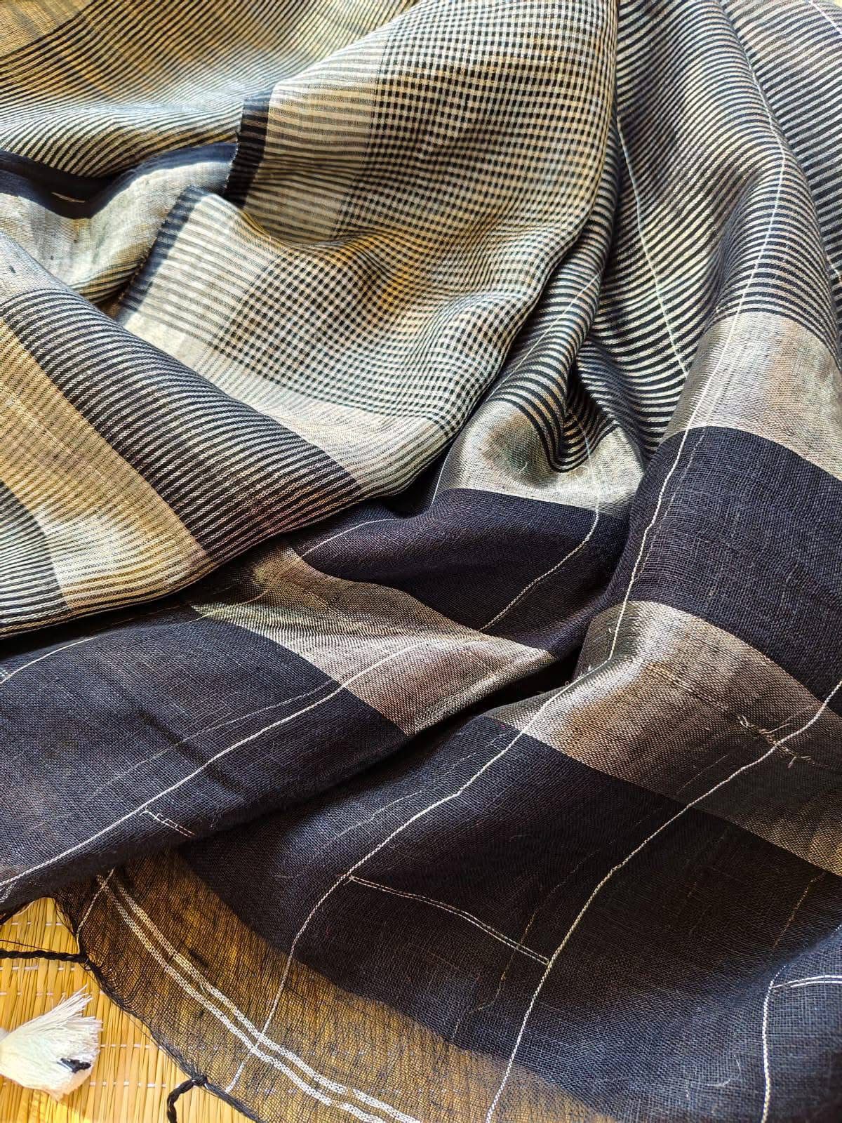 Nandika Black Pure Linen Saree