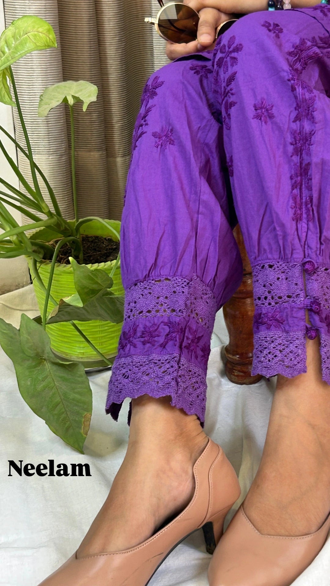 Neelam Dark Purple Chikankari Afghani Salwar