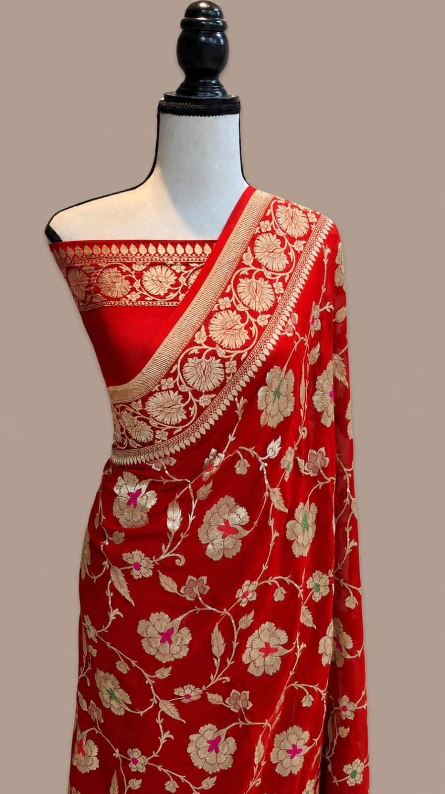Red Banarasi Handloom Semi Georgette Saree
