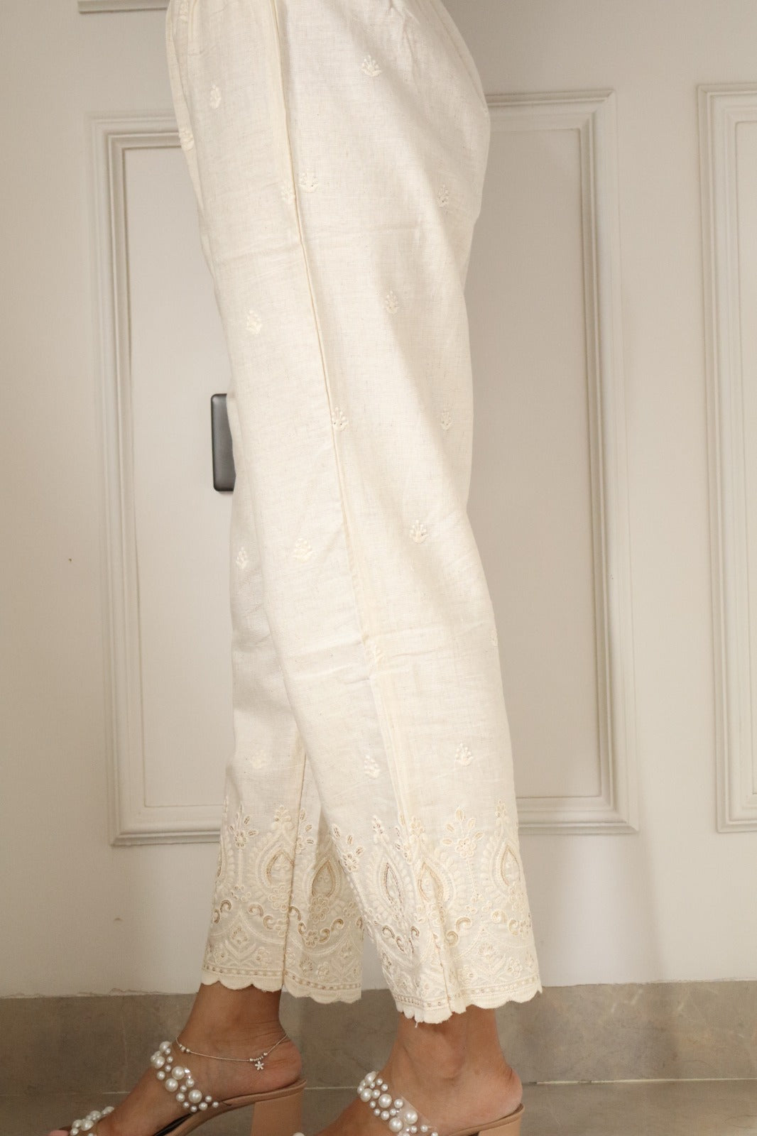 Beautiful Cream Straight Pant In Khadi Cotton