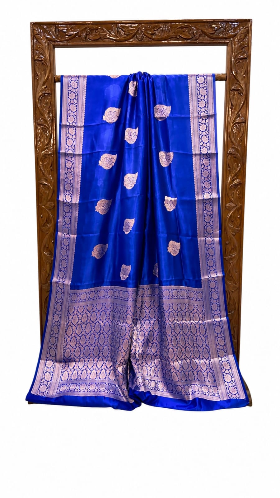 Banarasi Handloom Raw Mango Silk Saree In Royal Blue