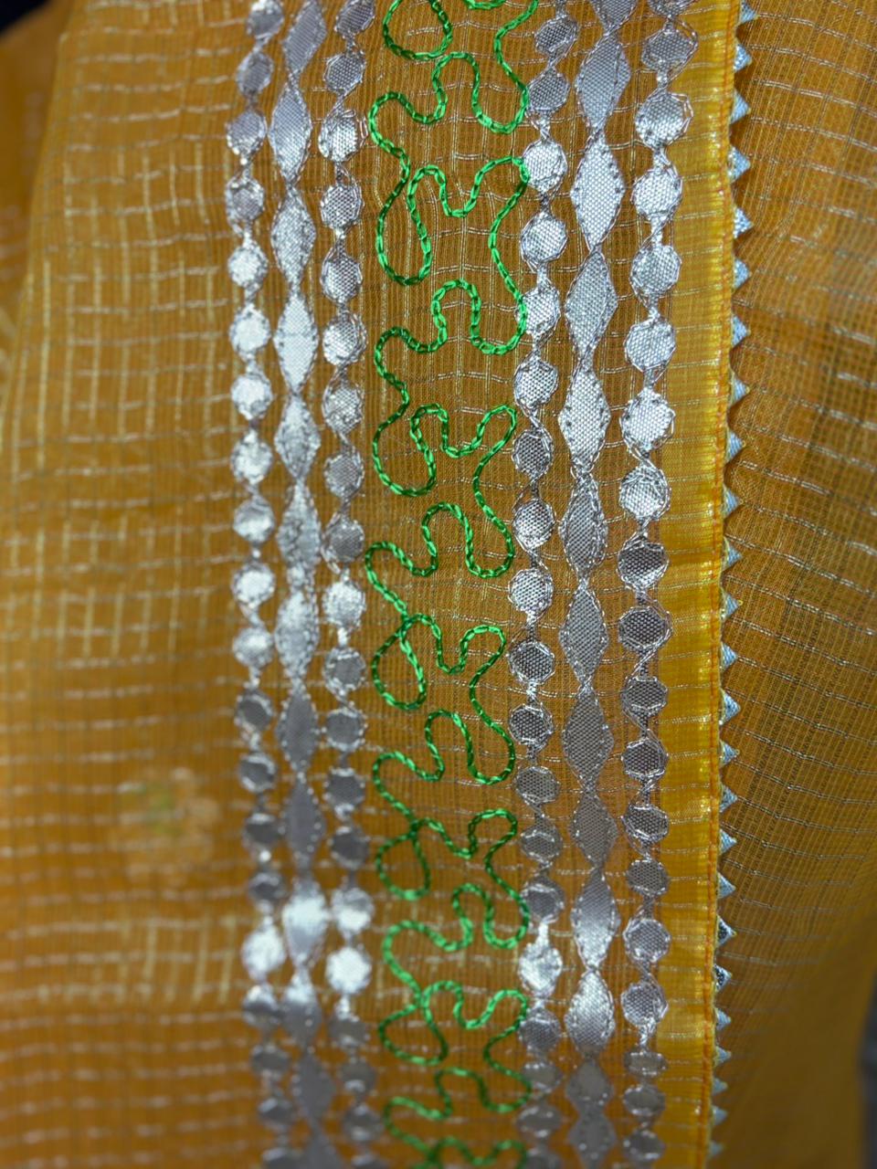 Yellow Kota Doria Heavy Gota Patti Work Dupatta