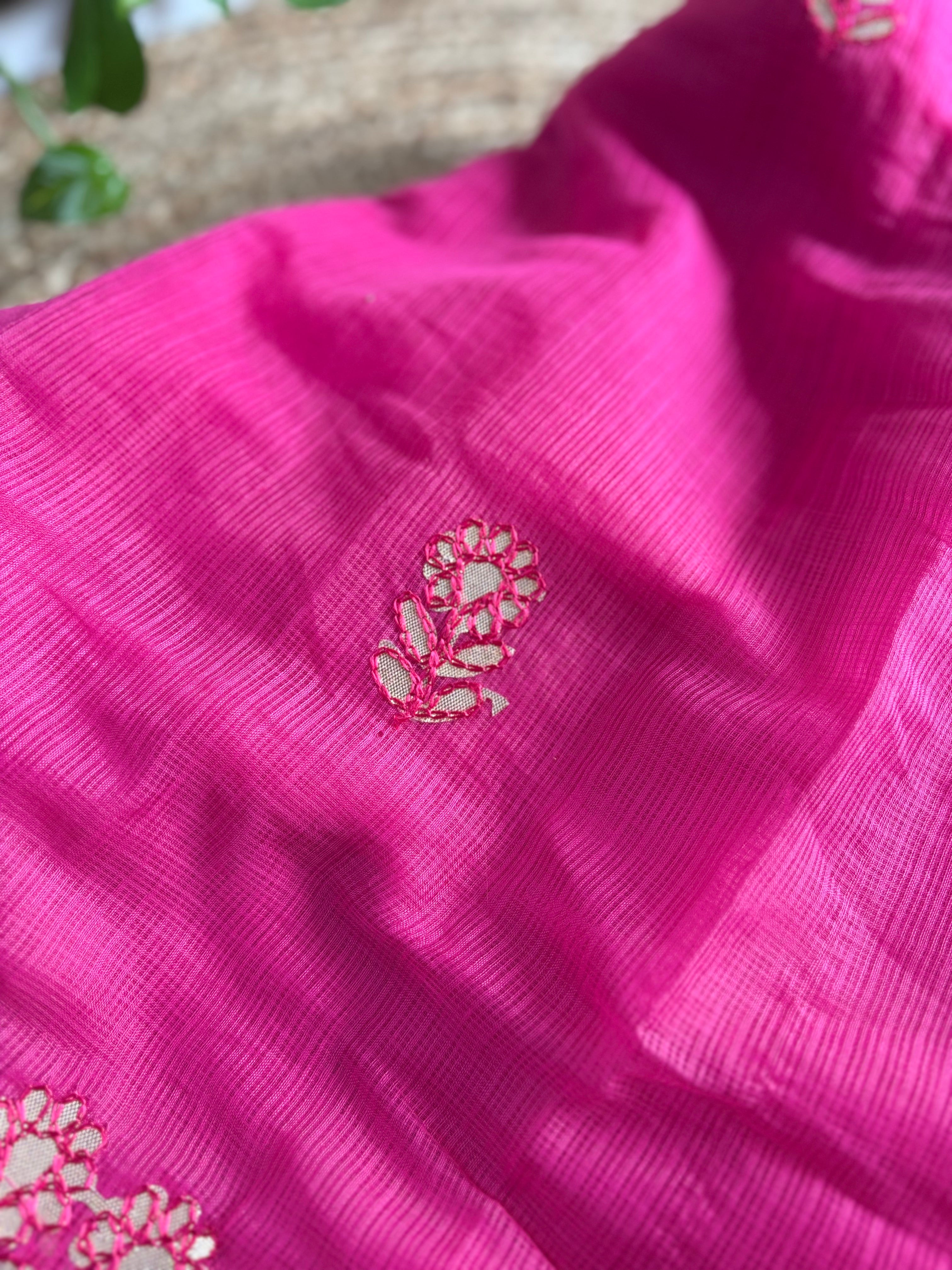 Rani Pink Kota Doria Gota Patti Saree