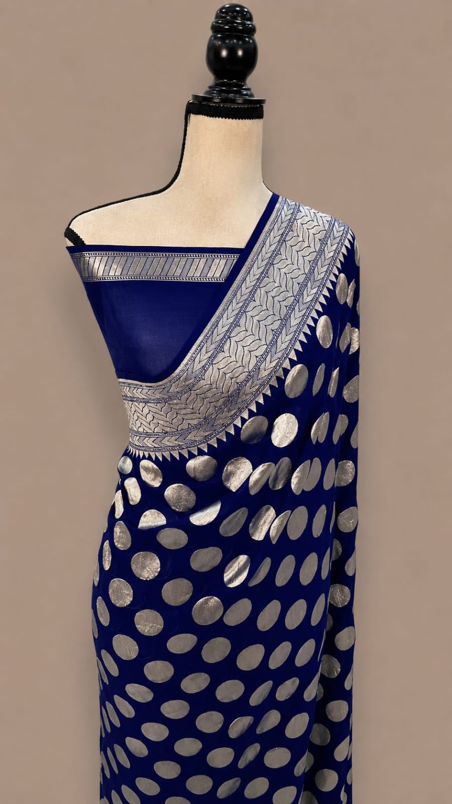 Navy Blue Banarasi Handloom Semi Georgette Saree