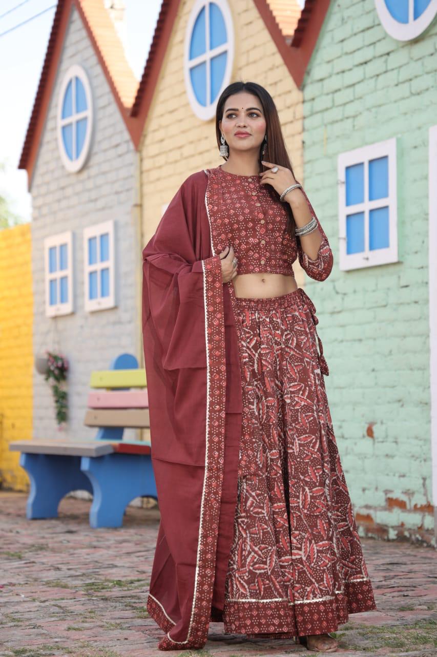 Maroon Colour Bagru Print Flora lehenga choli Set