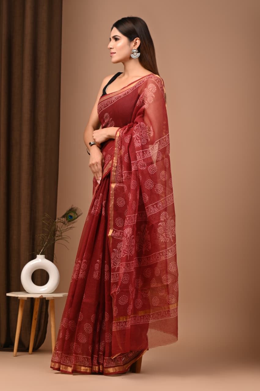 Mala- Authentic Red Traditional Kota Doriya Print Saree
