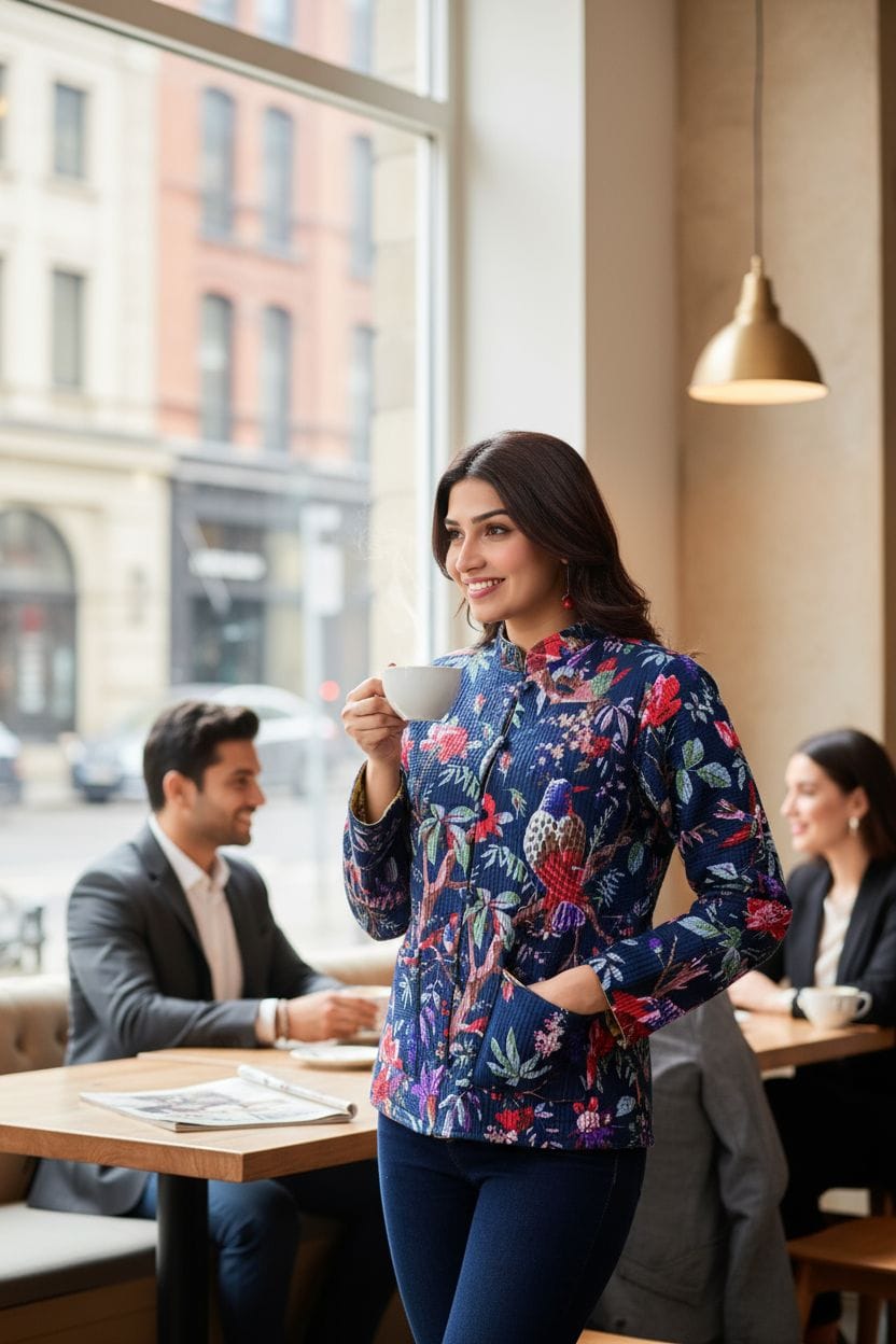 Beautiful Blue Pure Cotton Quilted Reversible Print Jackets