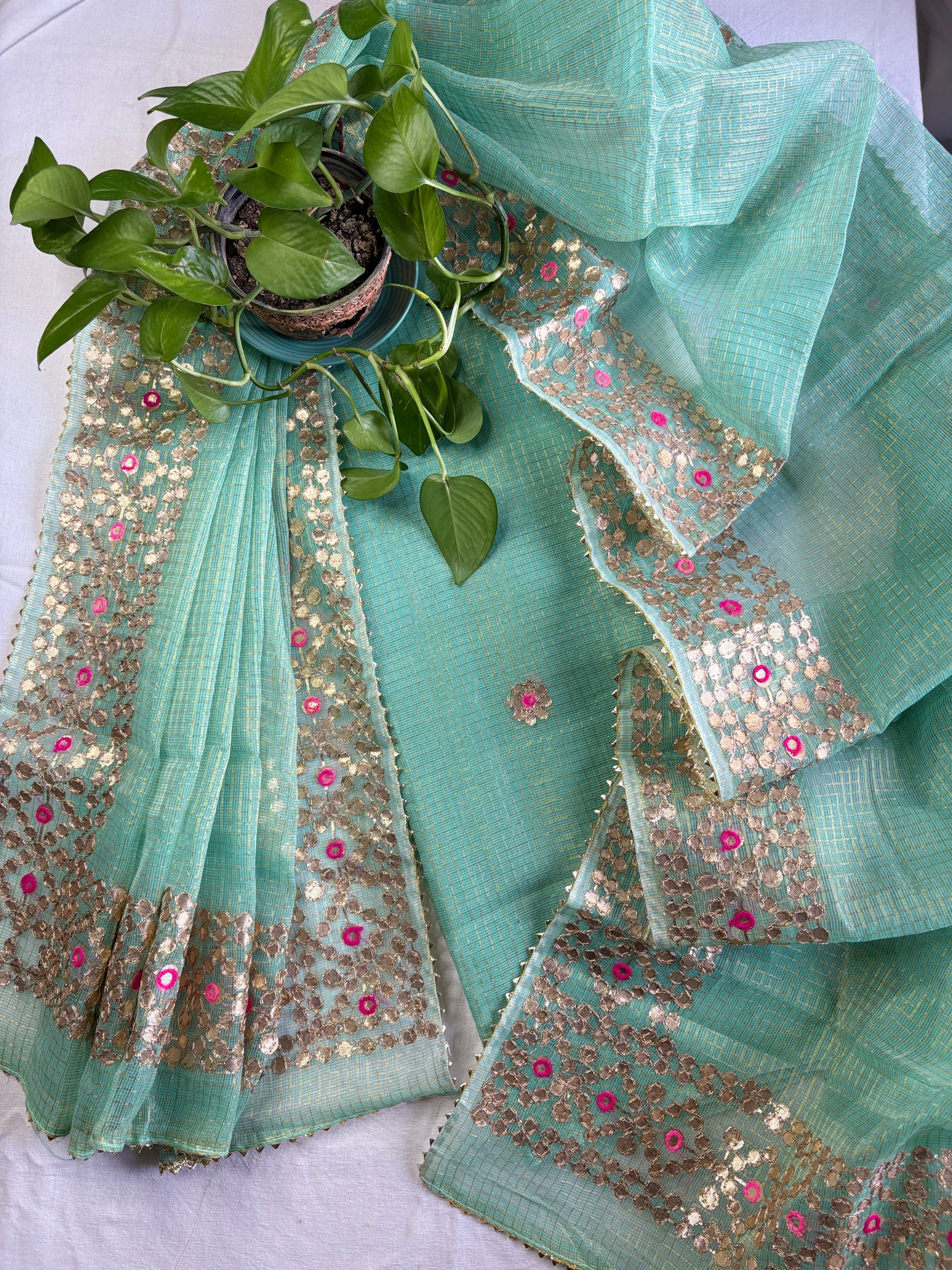 Wedding Wear Kota Gota Patti Salwar Suit In Gota Work Green Color