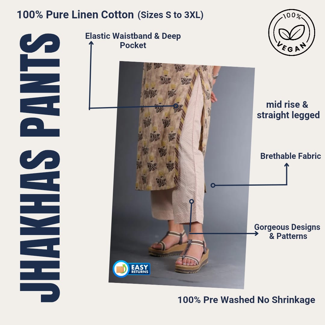 Varika Beige Straight Pant Full thread Work Pant In Cotton