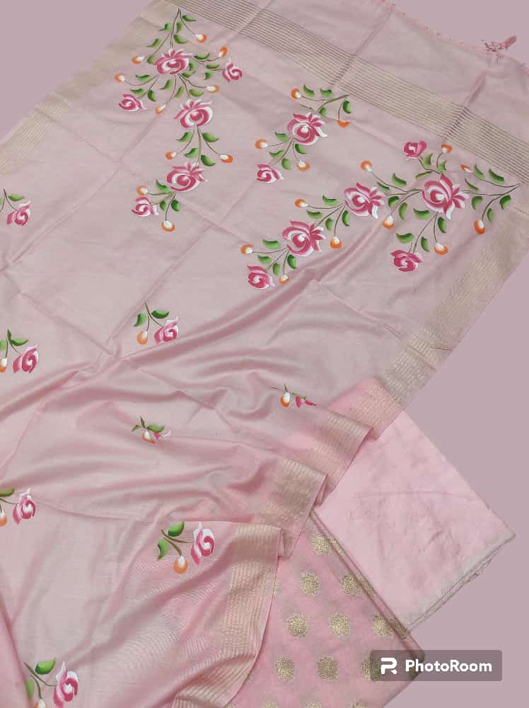 Playful in Pink Banarasi Cotton Silk Suit(Unstitched)