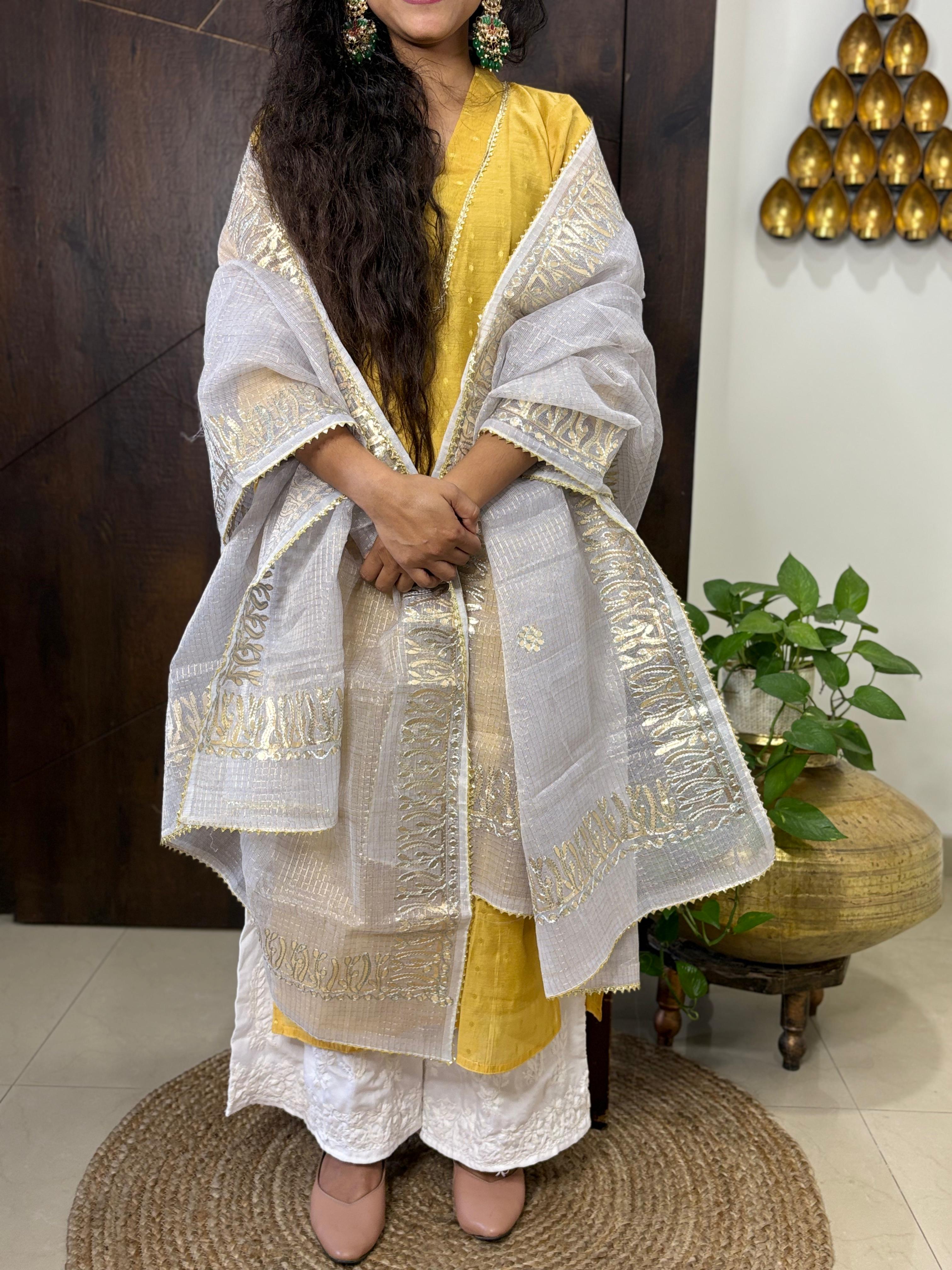 Grey Kota Doria Heavy Gota Patti Work Dupatta