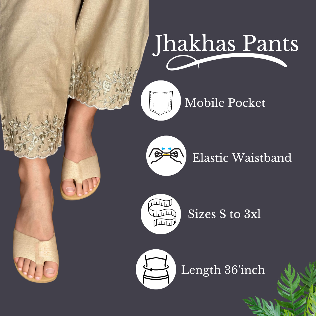 Beautiful Zardosi-Zari Embroidery Beige Straight Pant In Cotton