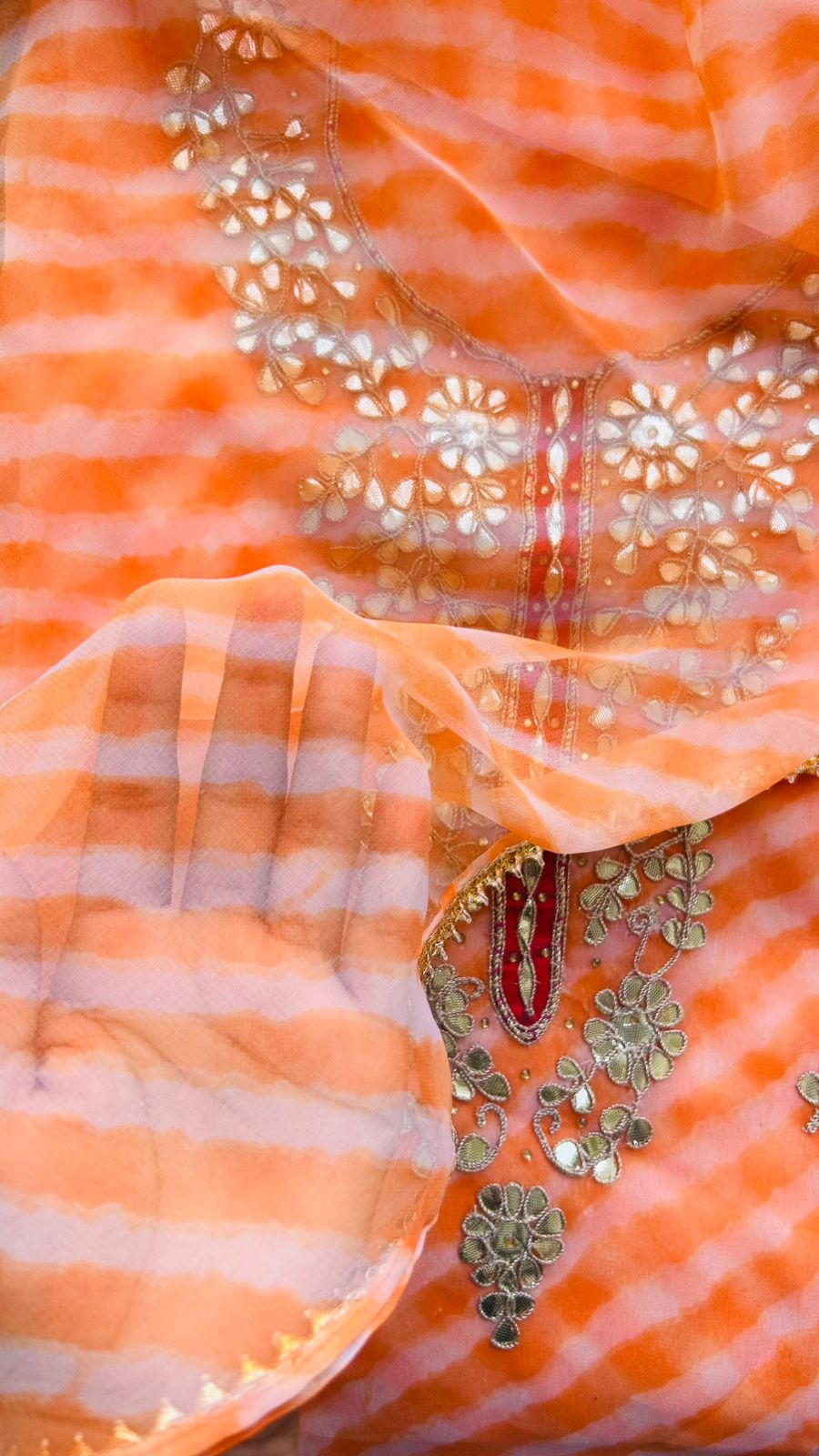 Peach leheriya Gota Patti Kurti