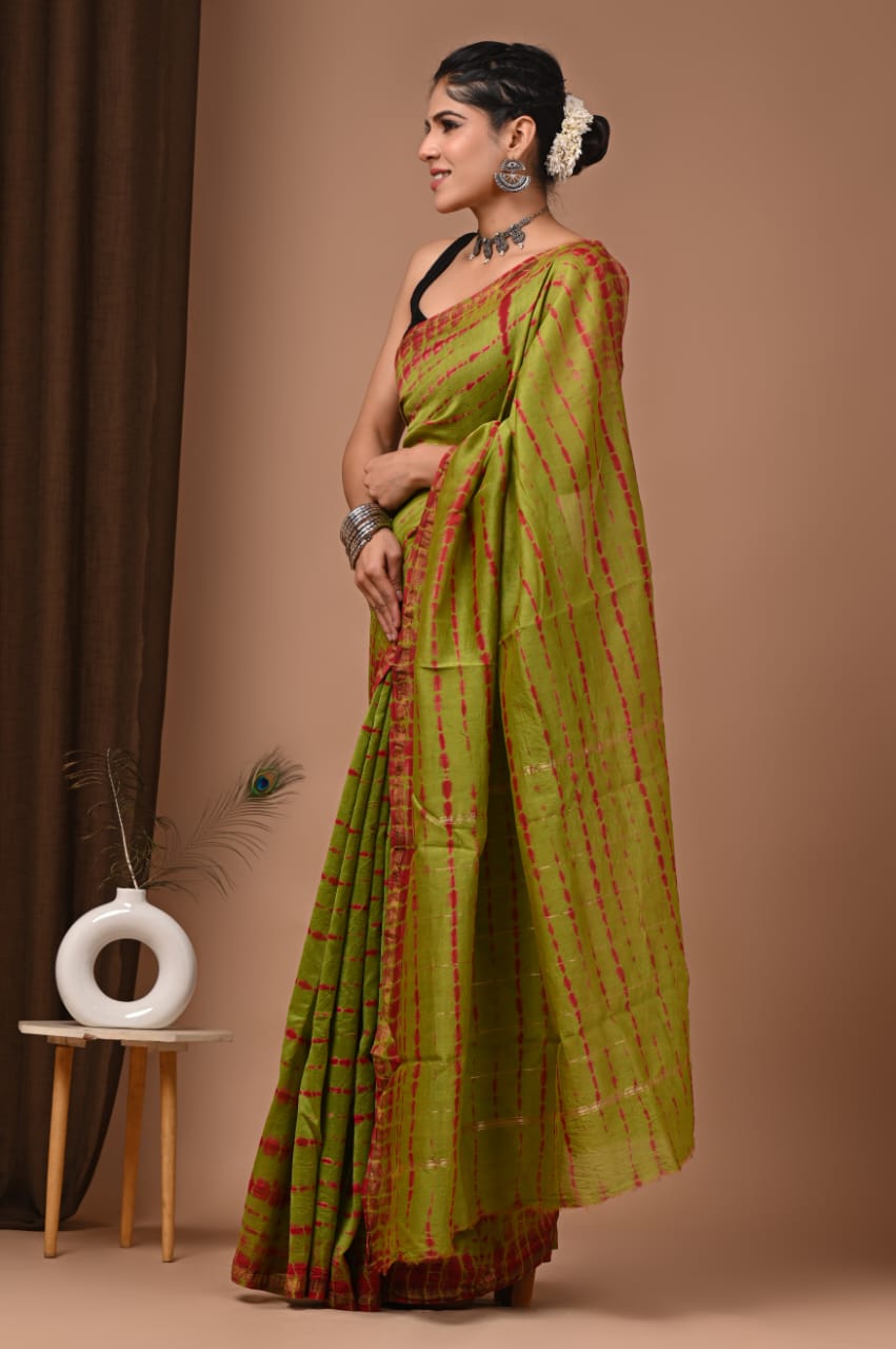 Green Colour Chanderi Hand Block Printed  Saree