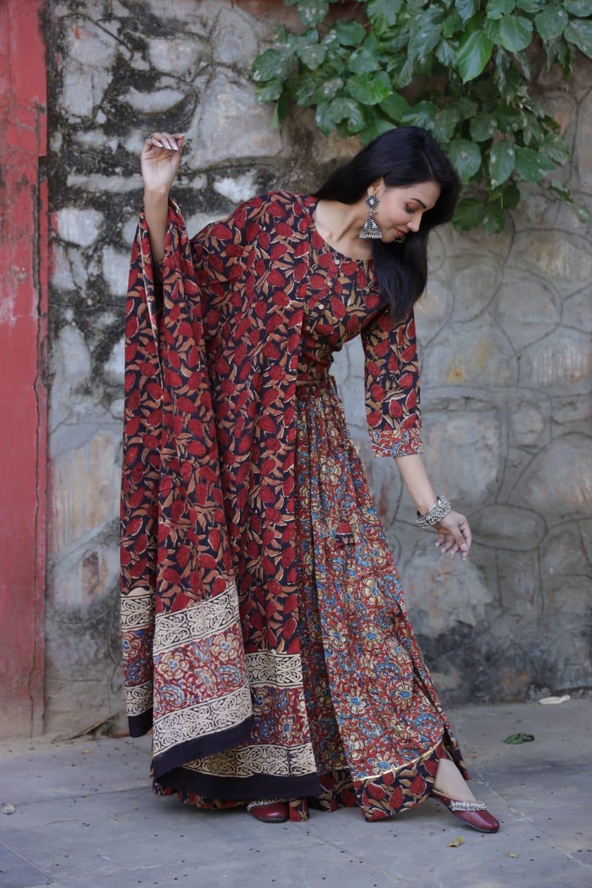 Maroon Colour Bagru Print Flora lehenga choli Set